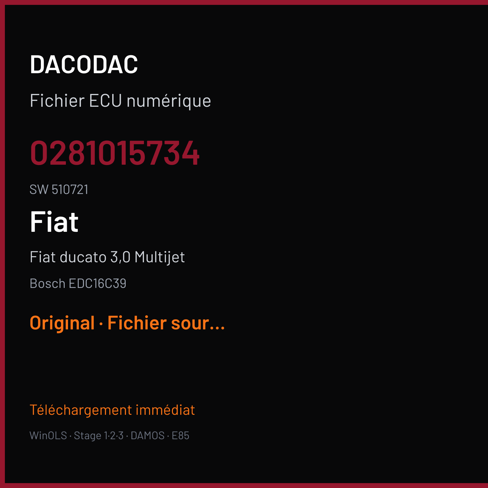 Fiat ducato 3,0 Multijet (2011) — Bosch EDC16C39 — 0281015734 · 510721 — Original