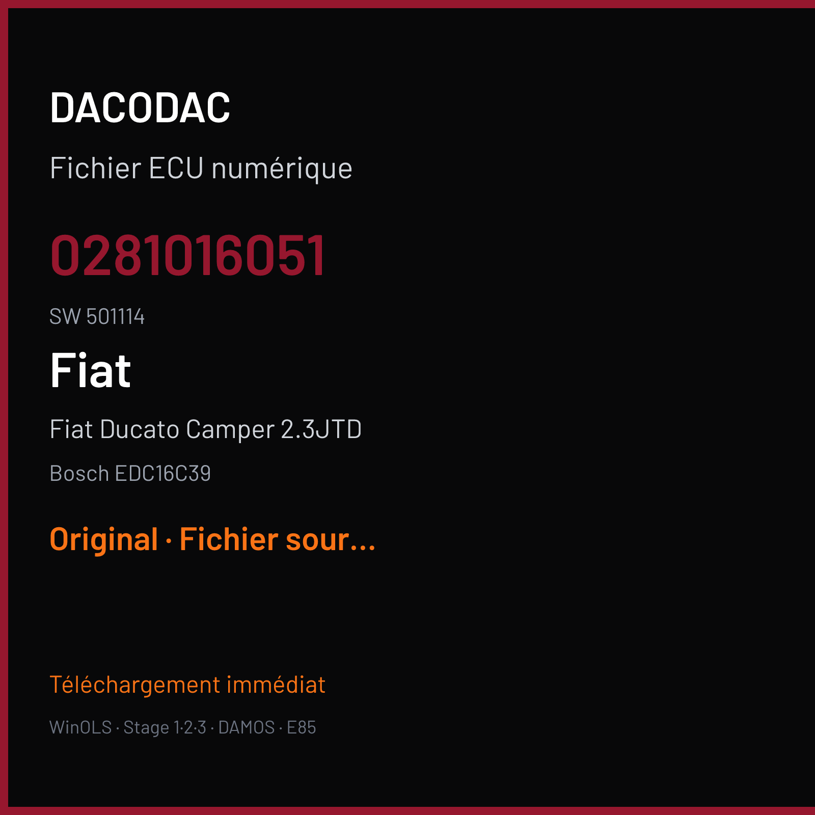 Fiat Ducato Camper 2.3JTD (2012) — Bosch EDC16C39 — 0281016051 · 501114 — Original