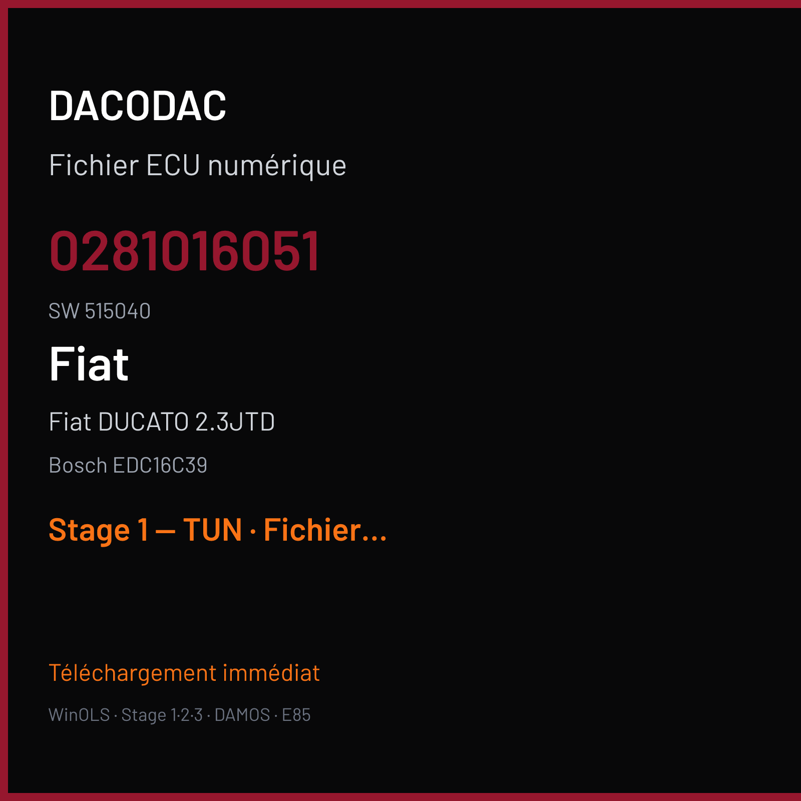 Fiat DUCATO 2.3JTD (2011) — Bosch EDC16C39 — 0281016051 · 515040 — Stage 1 — TUN