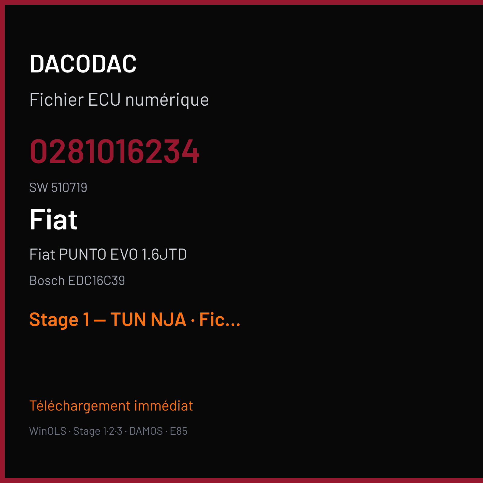 Fiat Punto EVO 1.6JTD (2011) — Bosch EDC16C39 — 0281016234 · 510719 — Stage 1 — TUN NJA