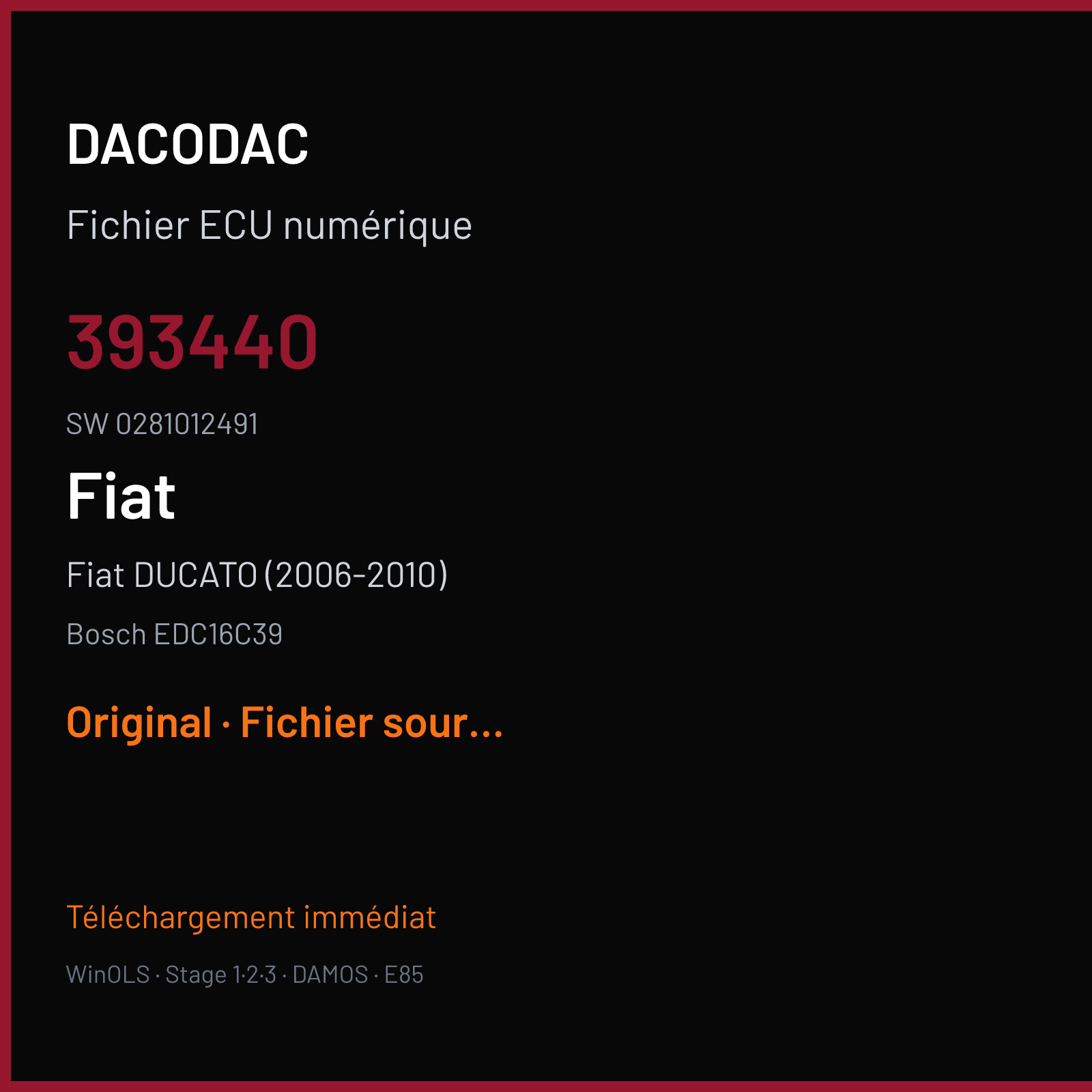 Fiat DUCATO (2006-2010) 118 ch — Bosch EDC16C39 — 393440 · 0281012491 — Original