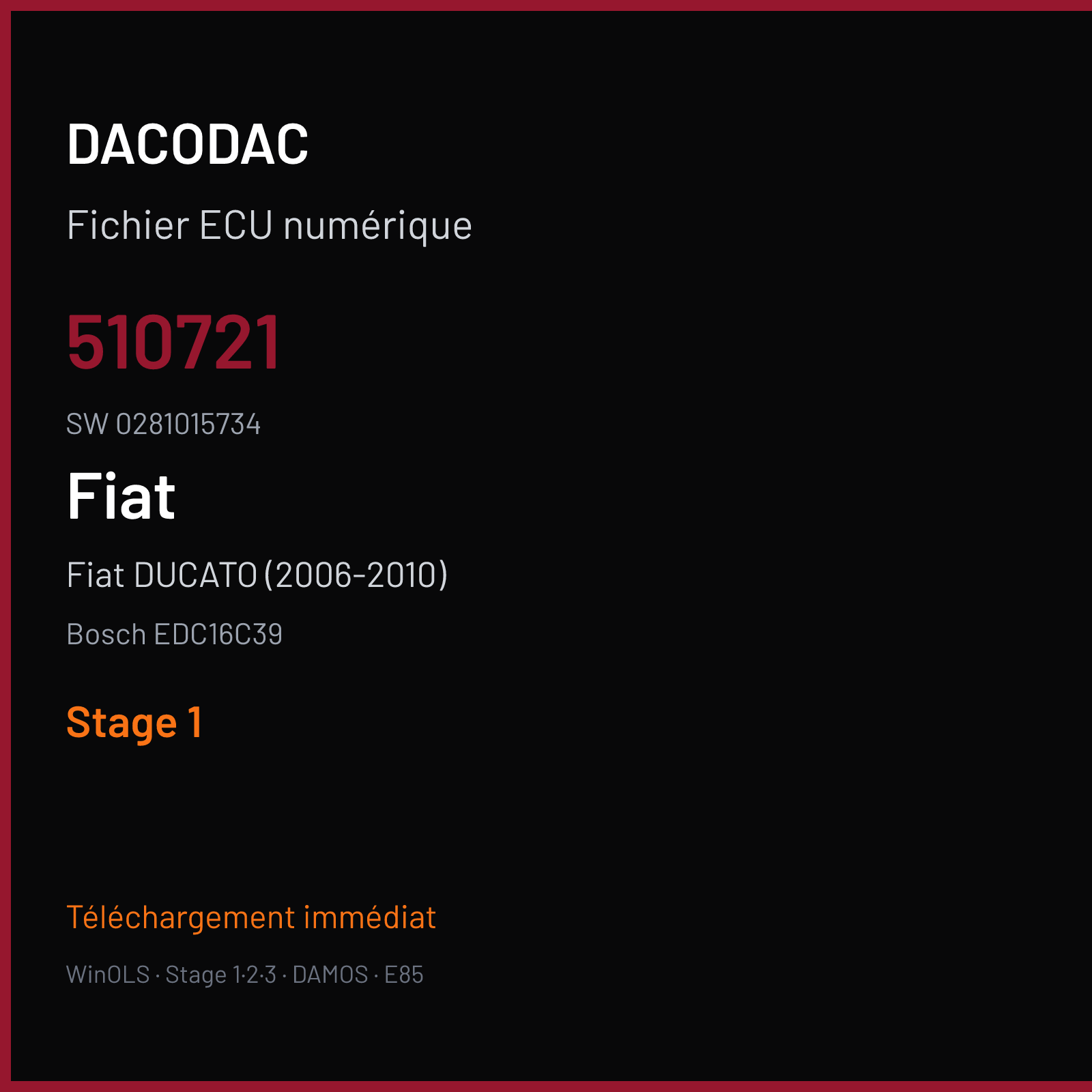 Fiat DUCATO (2006-2010) 118 ch — Bosch EDC16C39 — 510721 · 0281015734 — Stage 1