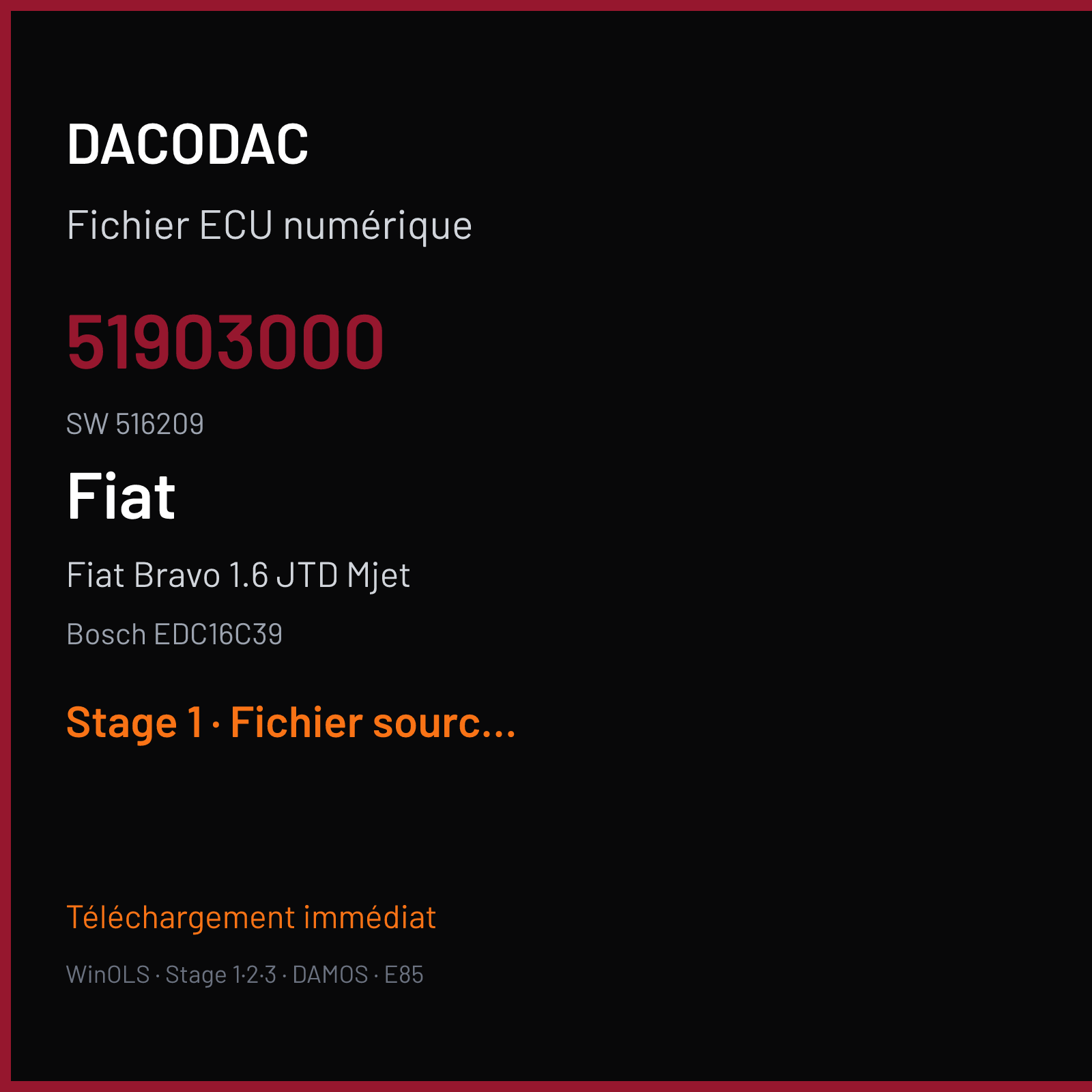 Fiat Bravo 1.6 JTD Mjet (2009) — Bosch EDC16C39 — 51903000 · 516209 — Stage 1