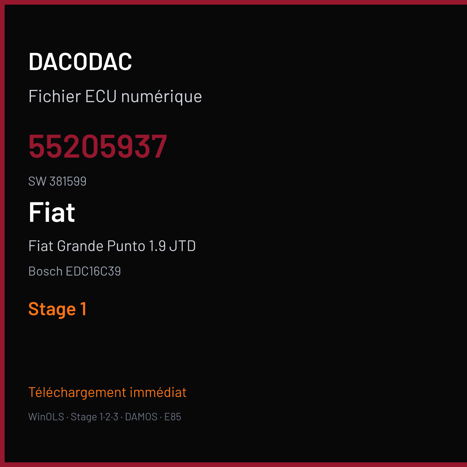 Fiat Grande Punto 1.9 JTD (2006) — Bosch EDC16C39 — 55205937 · 381599 — Stage 1