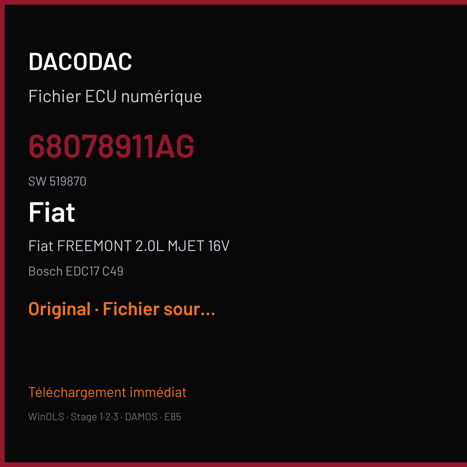 Fiat Freemont 2.0L MJET 16V (2001) — Bosch EDC17 C49 — 68078911AG · 519870 — Original