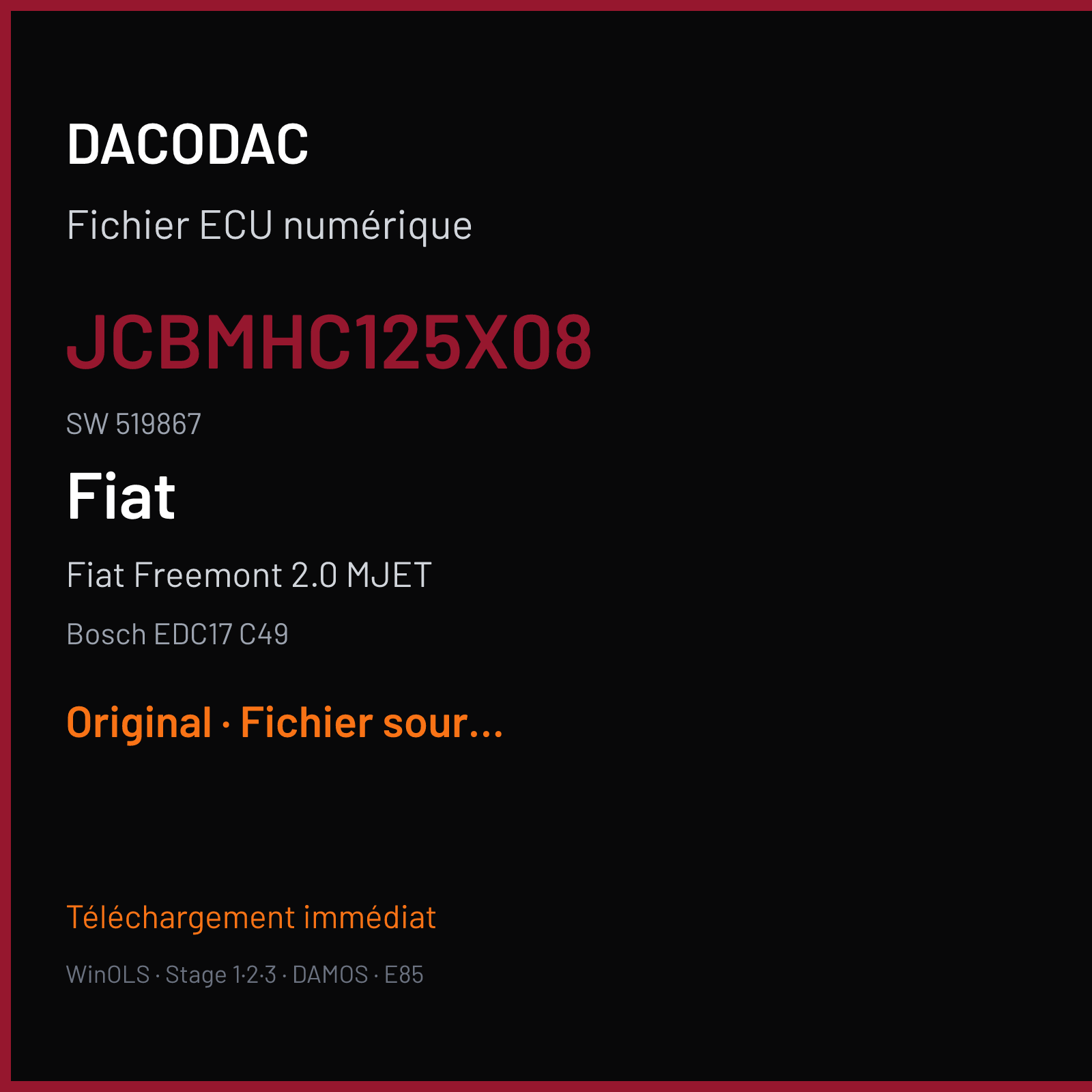 Fiat Freemont 2.0 MJET (2013) — Bosch EDC17 C49 — JCBMHC125X08 · 519867 — Original