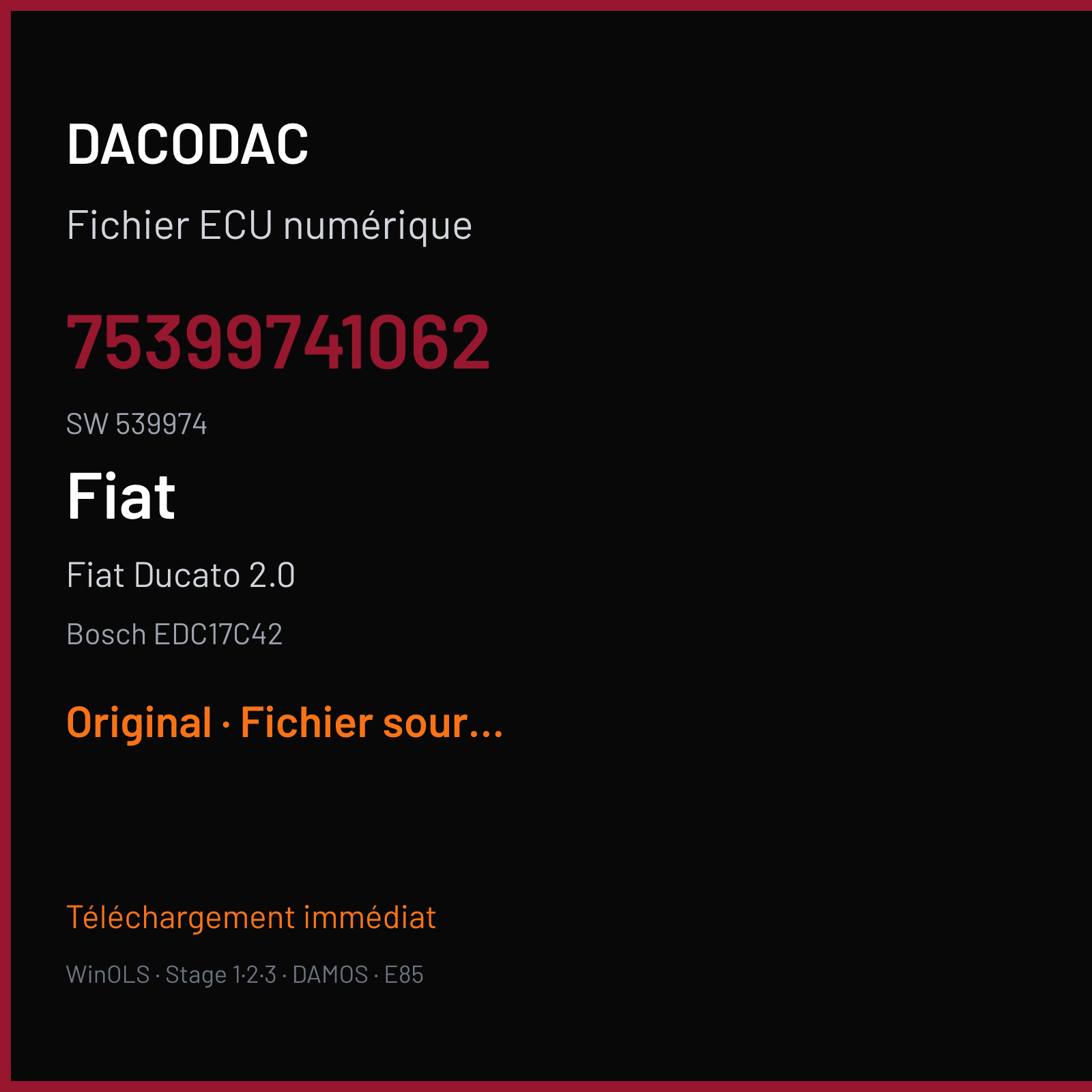 Fiat Ducato 2.0 (2013) — Bosch EDC17C42 — 75399741062 · 539974 — Original