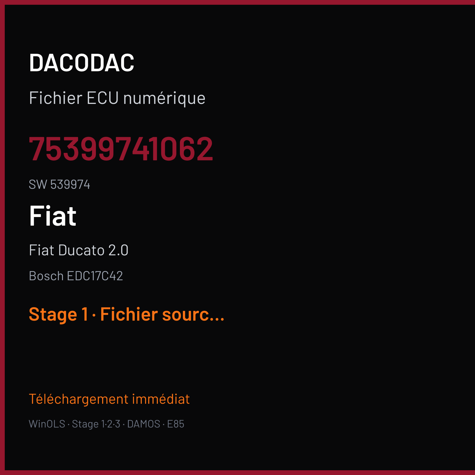 Fiat Ducato 2.0 (2013) — Bosch EDC17C42 — 75399741062 · 539974 — Stage 1