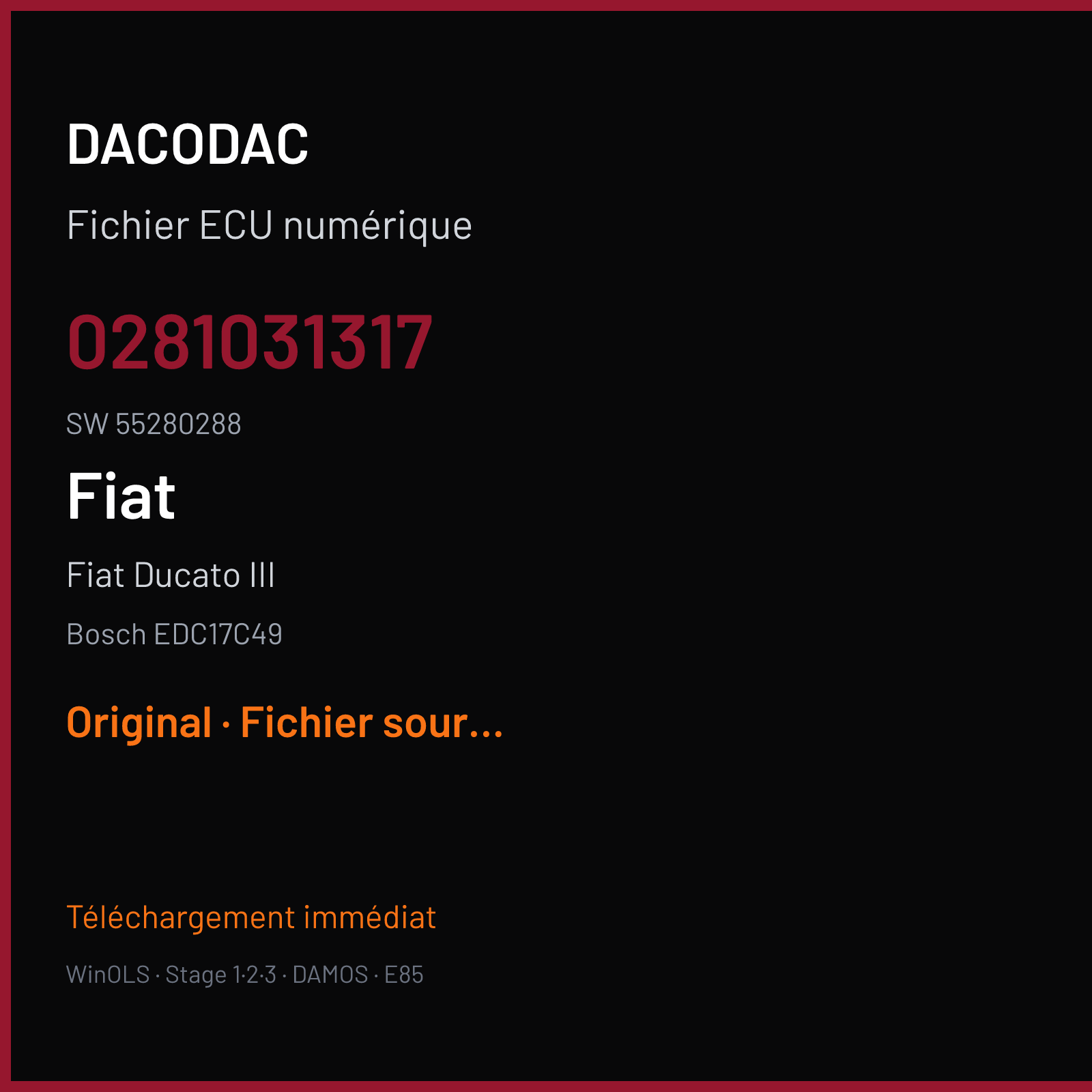 Fiat Ducato III — Bosch EDC17C49 — 0281031317 · 55280288 · 561648 — Original