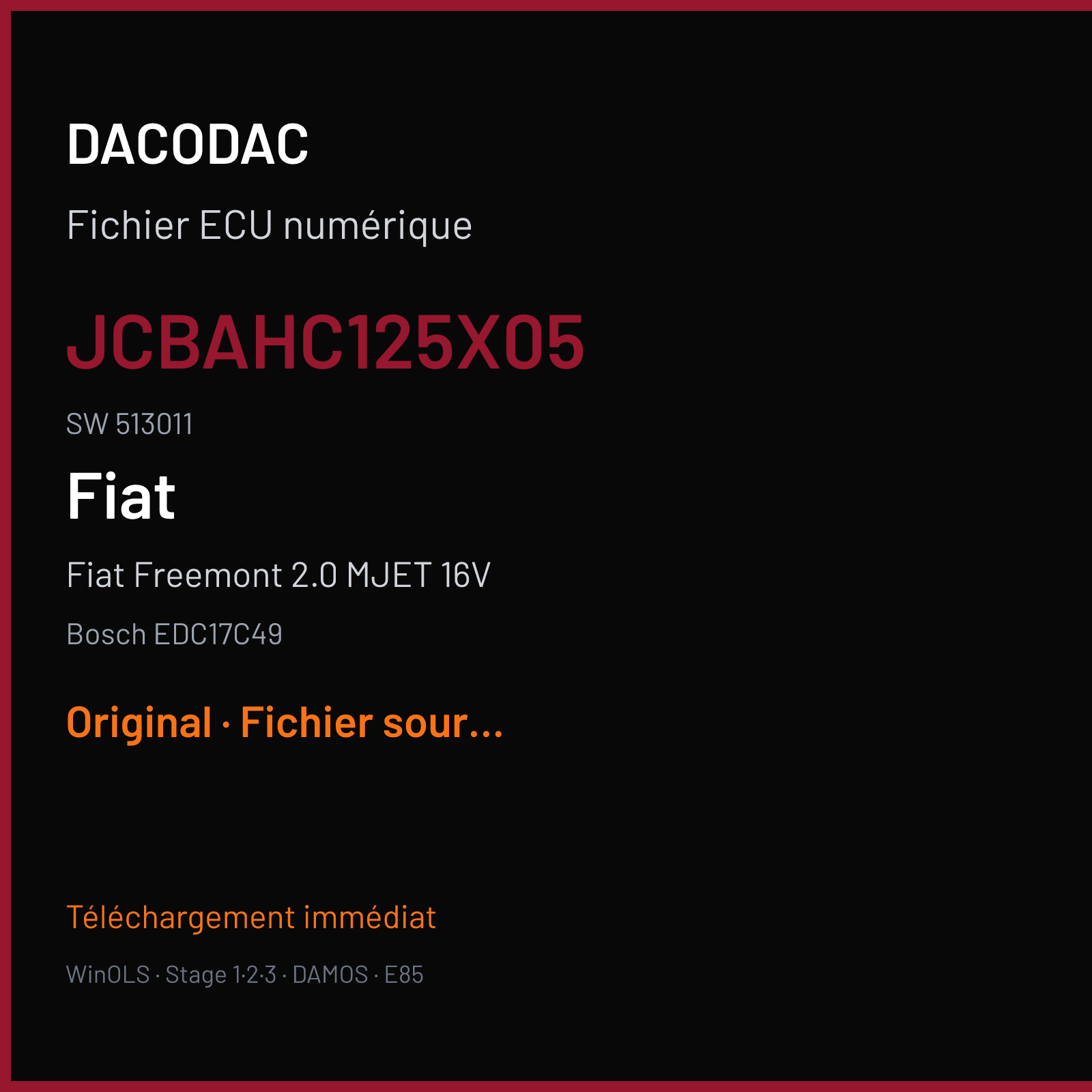 Fiat Freemont 2.0 MJET 16V (2012) — Bosch EDC17C49 — JCBAHC125X05 · 513011 — Original