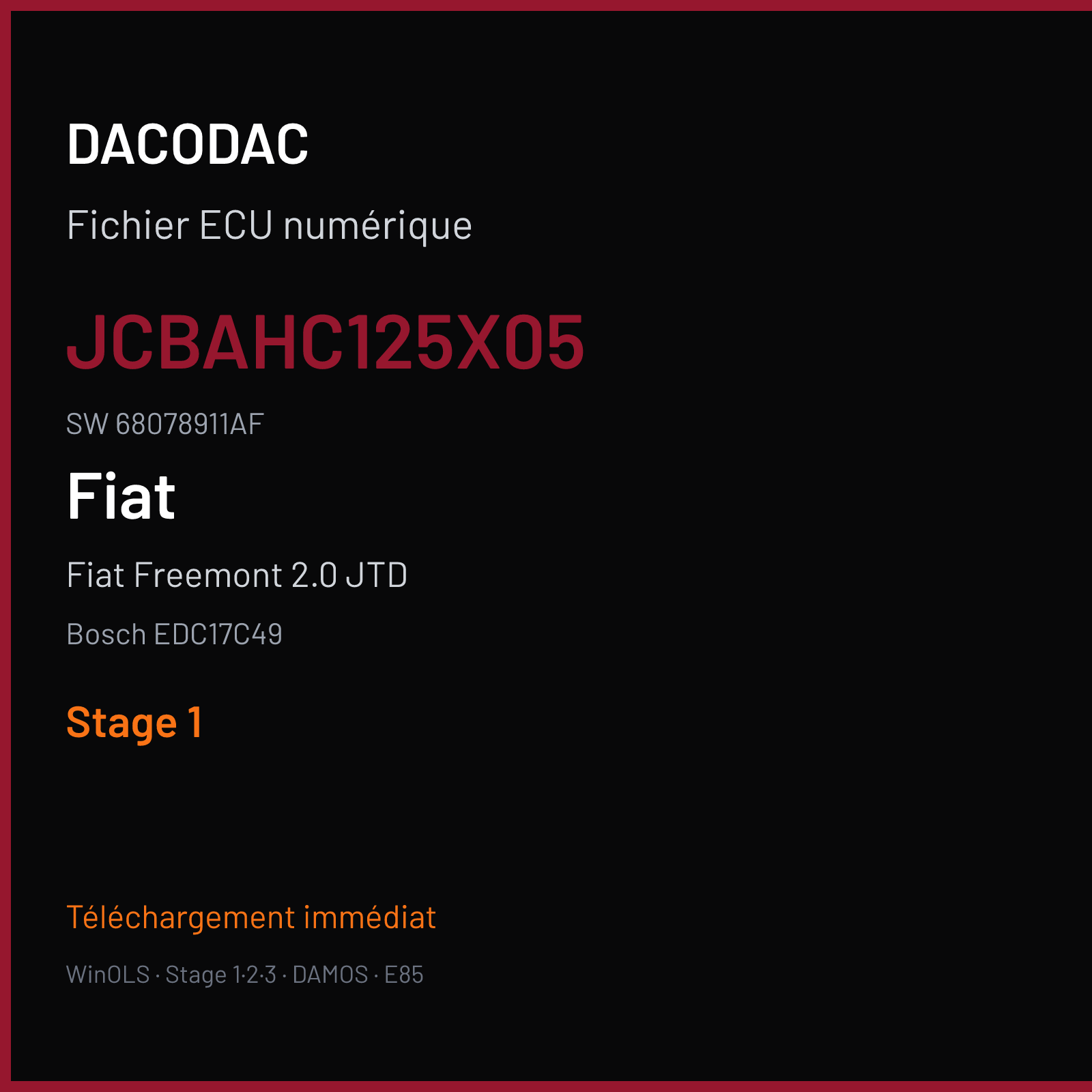 Fiat Freemont 2.0 JTD 140 ch (2012) — Bosch EDC17C49 — JCBAHC125X05 · 68078911AF · 536543 — Stage 1
