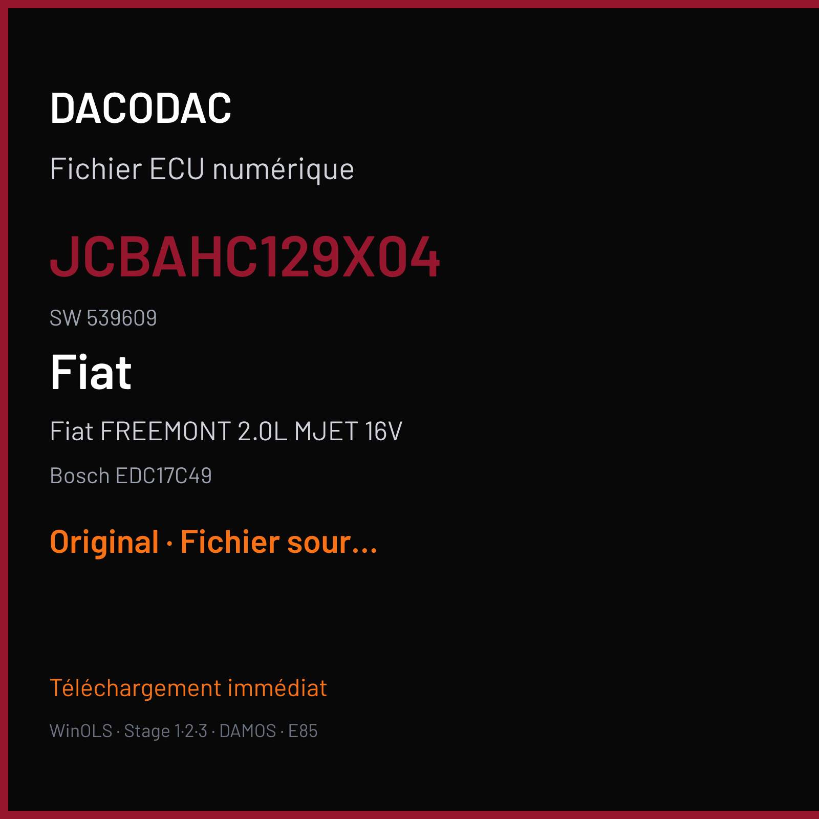 Fiat FREEMONT 2.0L MJET 16V (2014) — Bosch EDC17C49 — JCBAHC129X04 · 539609 — Original