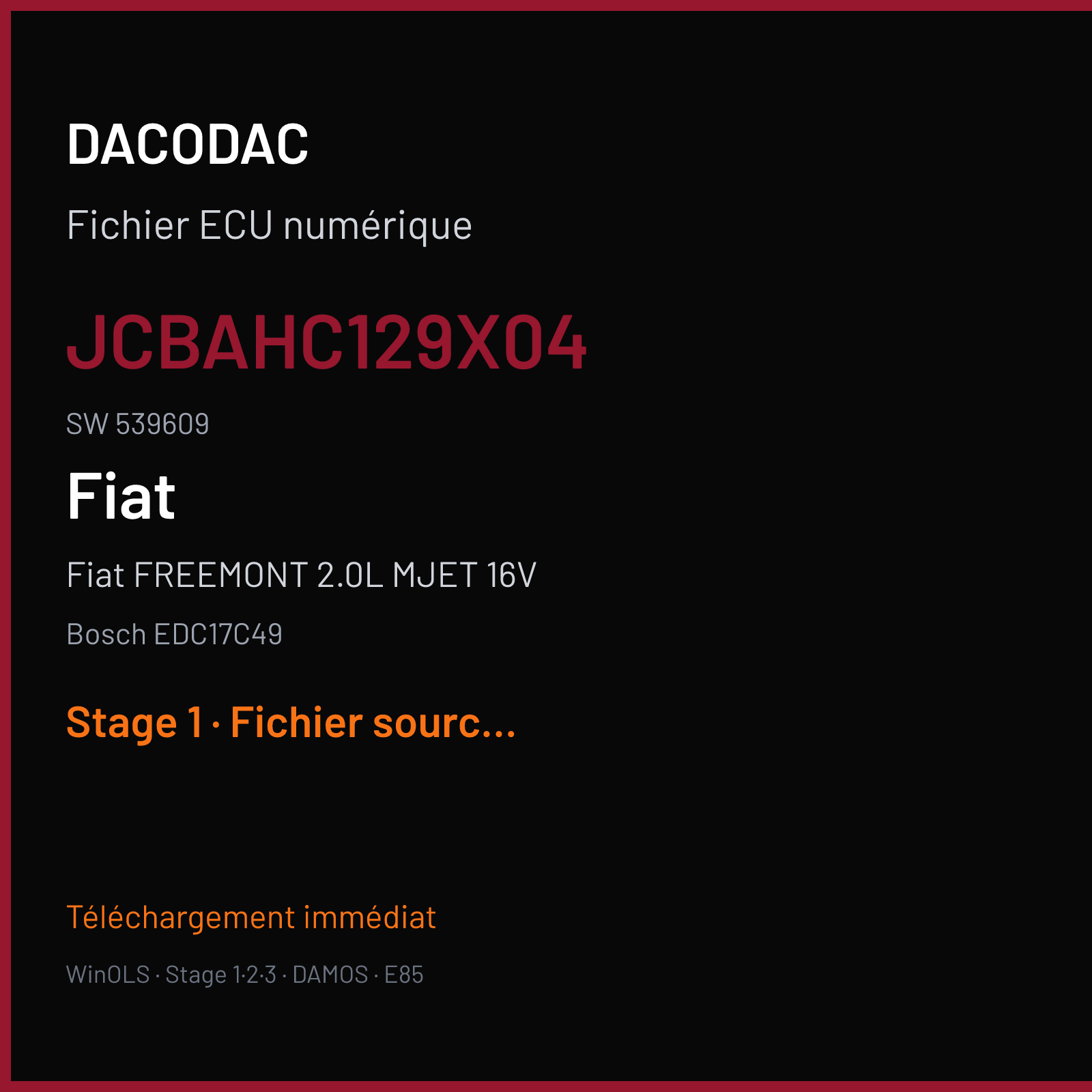 Fiat FREEMONT 2.0L MJET 16V (2014) — Bosch EDC17C49 — JCBAHC129X04 · 539609 — Stage 1