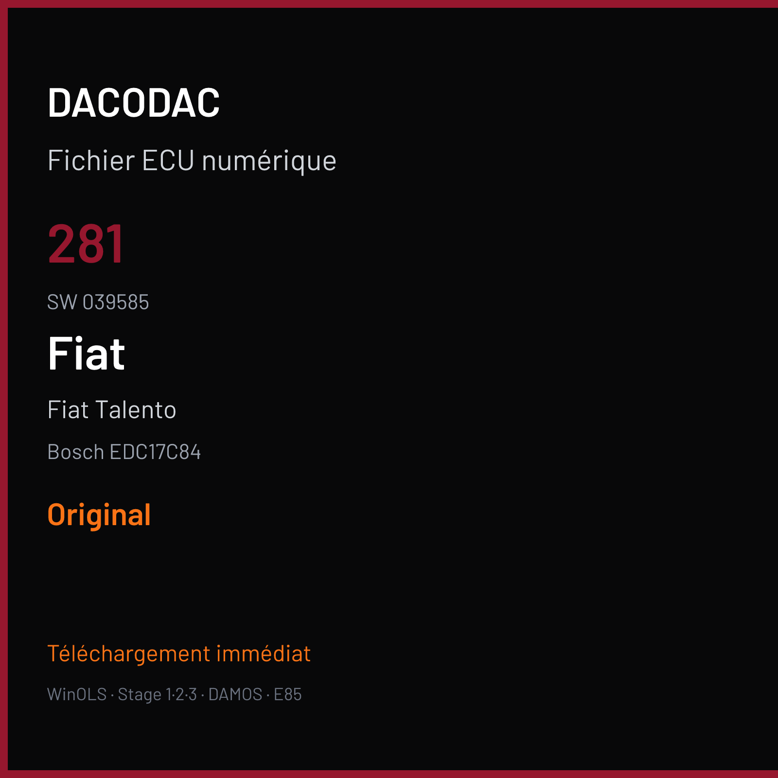 Fiat Talento (2019) — Bosch EDC17C84 — 281 · 039585 — Original