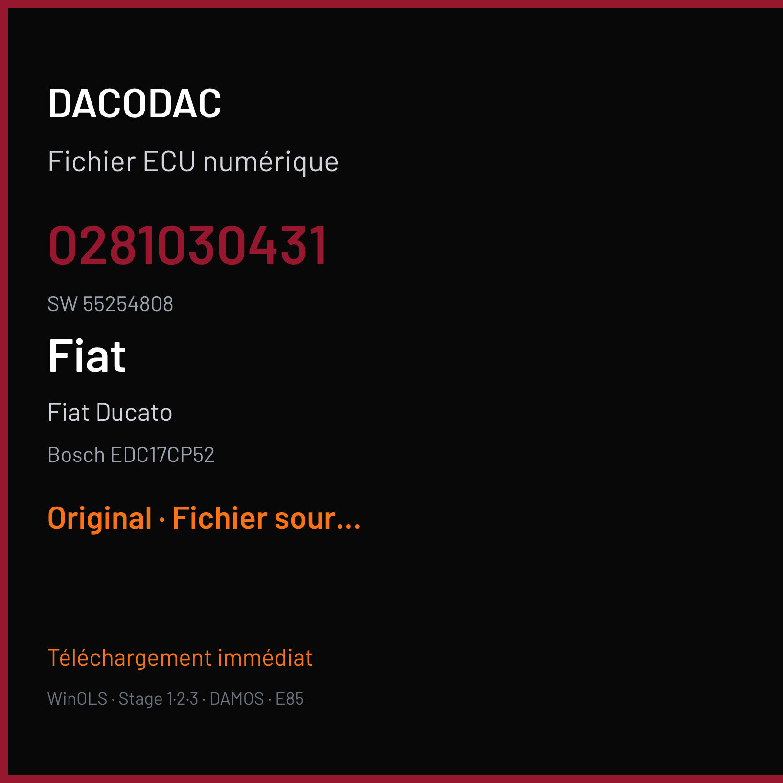 Fiat Ducato — Bosch EDC17CP52 — 0281030431 · 55254808 · 557039 — Original