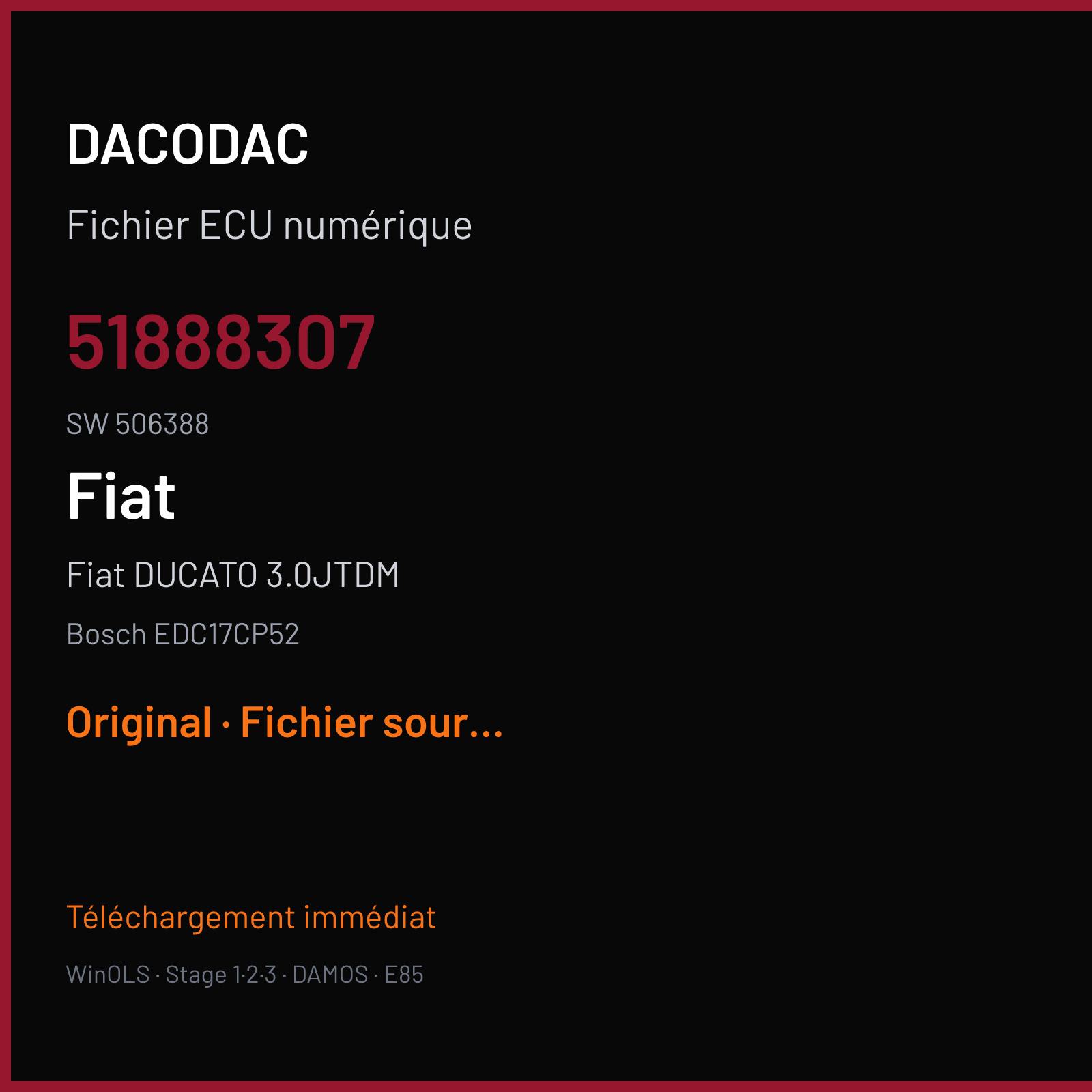Fiat DUCATO 3.0JTDM (2011) — Bosch EDC17CP52 — 51888307 · 506388 — Original