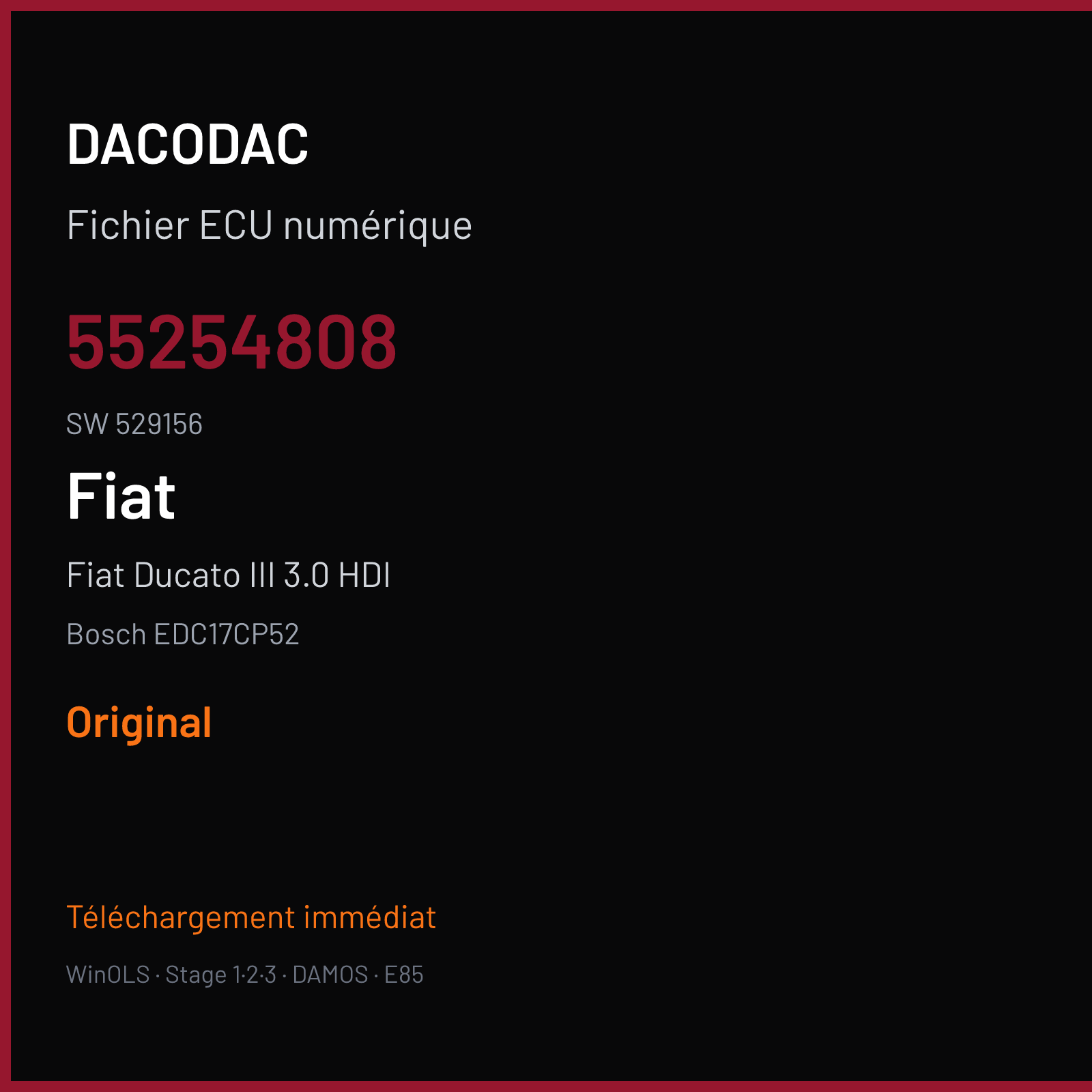 Fiat Ducato III 3.0 HDI (2013) — Bosch EDC17CP52 — 55254808 · 529156 — Original