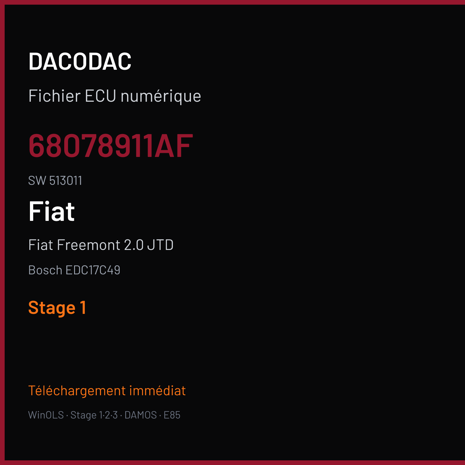 Fiat Freemont 2.0 JTD (2012) — Bosch EDC17C49 — 68078911AF · 513011 — Stage 1