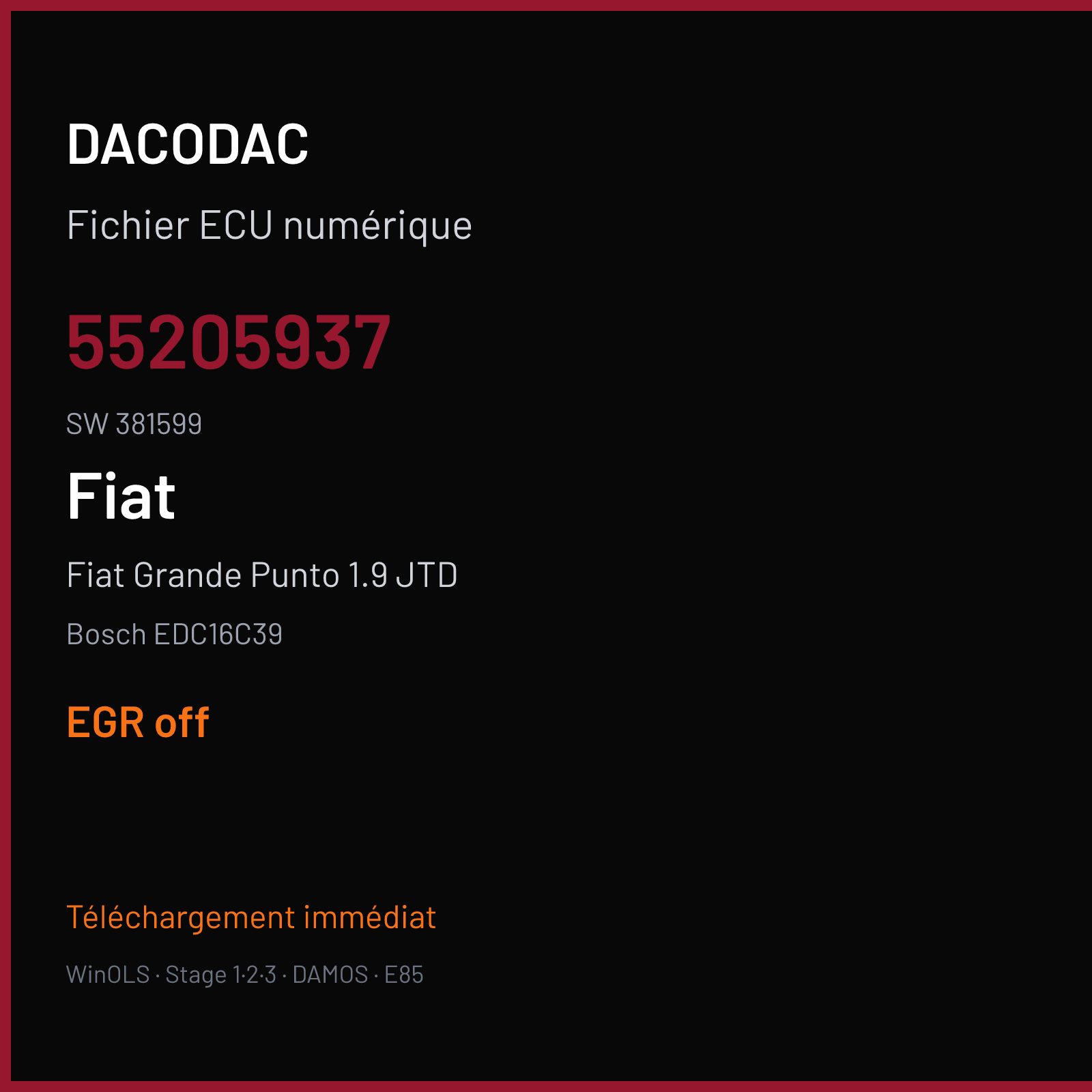 Fiat Grande Punto 1.9 JTD (2006) — Bosch EDC16C39 — 55205937 · 381599 — EGR off