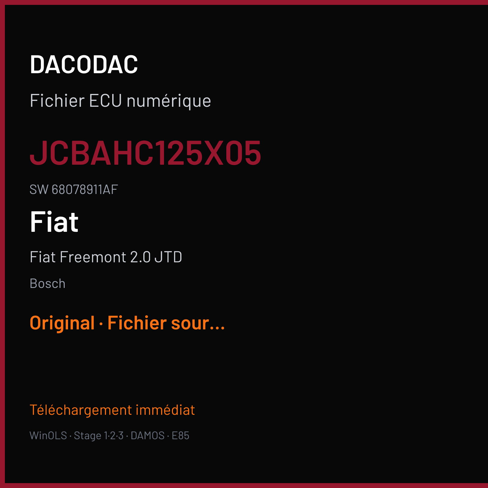 Fiat Freemont 2.0 JTD 140 ch (2012) — Bosch — JCBAHC125X05 · 68078911AF · 513011 — Original