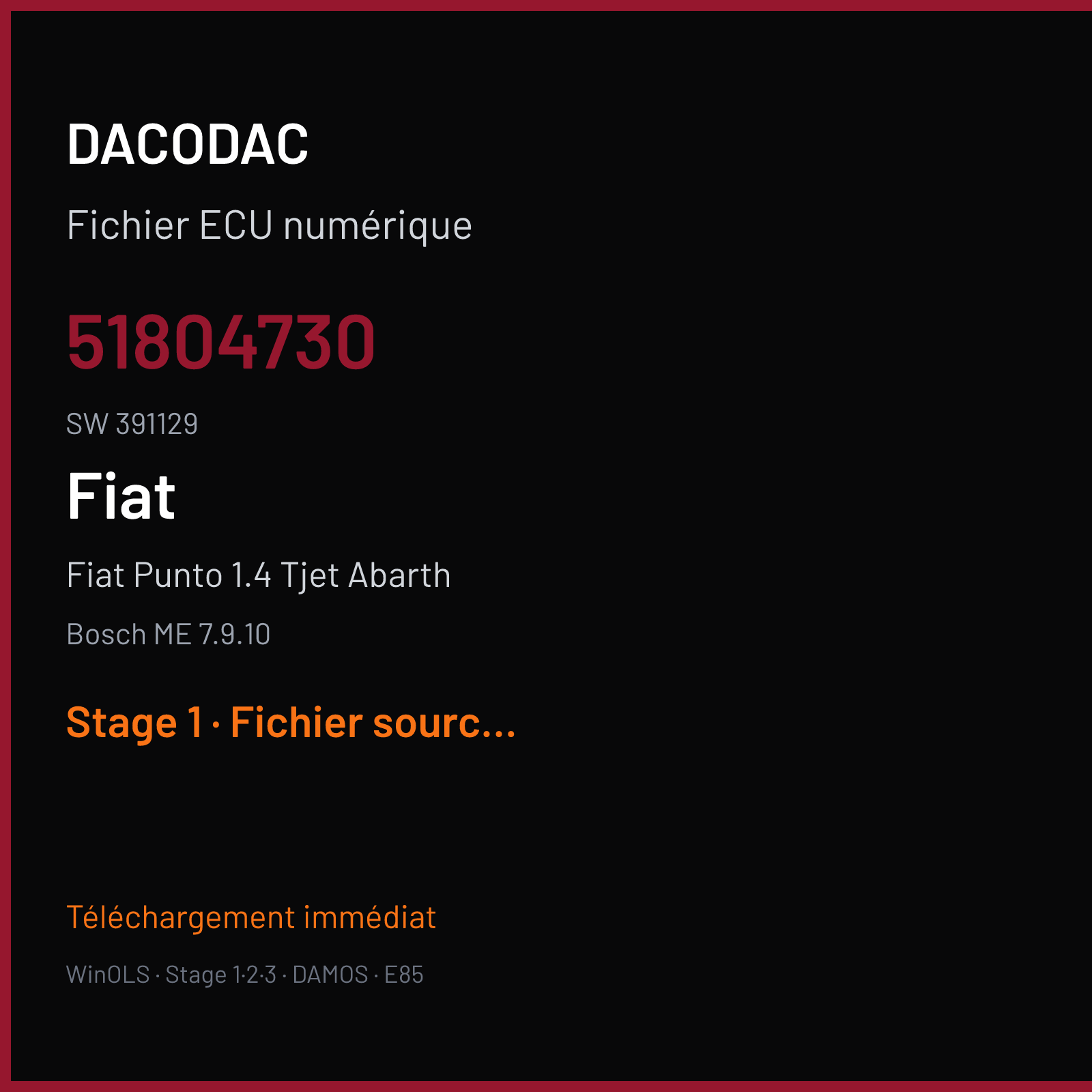 Fiat Punto 1.4 Tjet Abarth (2009) — Bosch ME 7.9.10 — 51804730 · 391129 — Stage 1