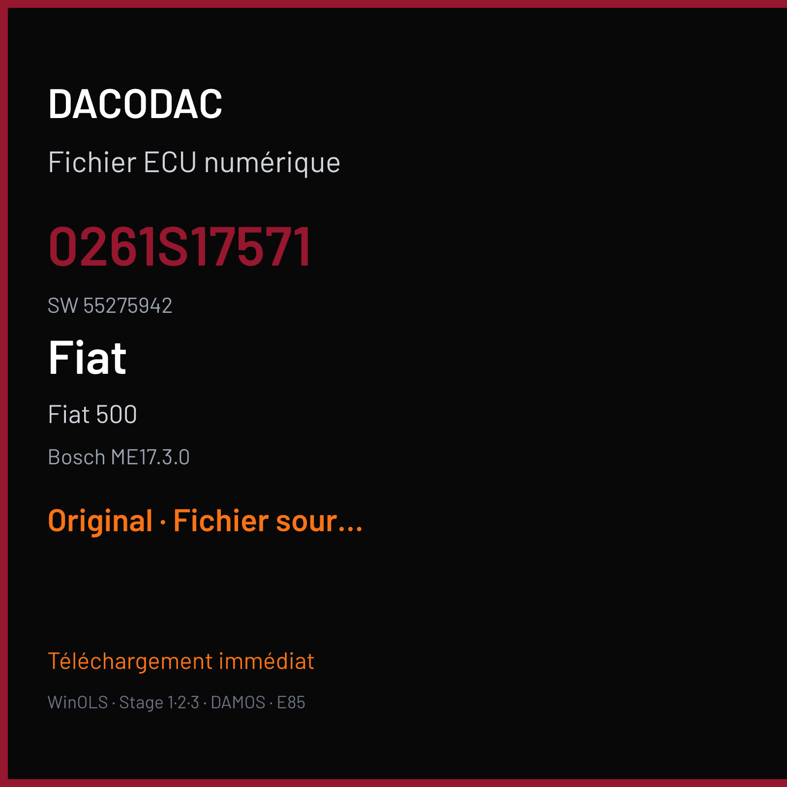 Fiat 500 (2018) — Bosch ME17.3.0 — 0261S17571 · 55275942 — Original