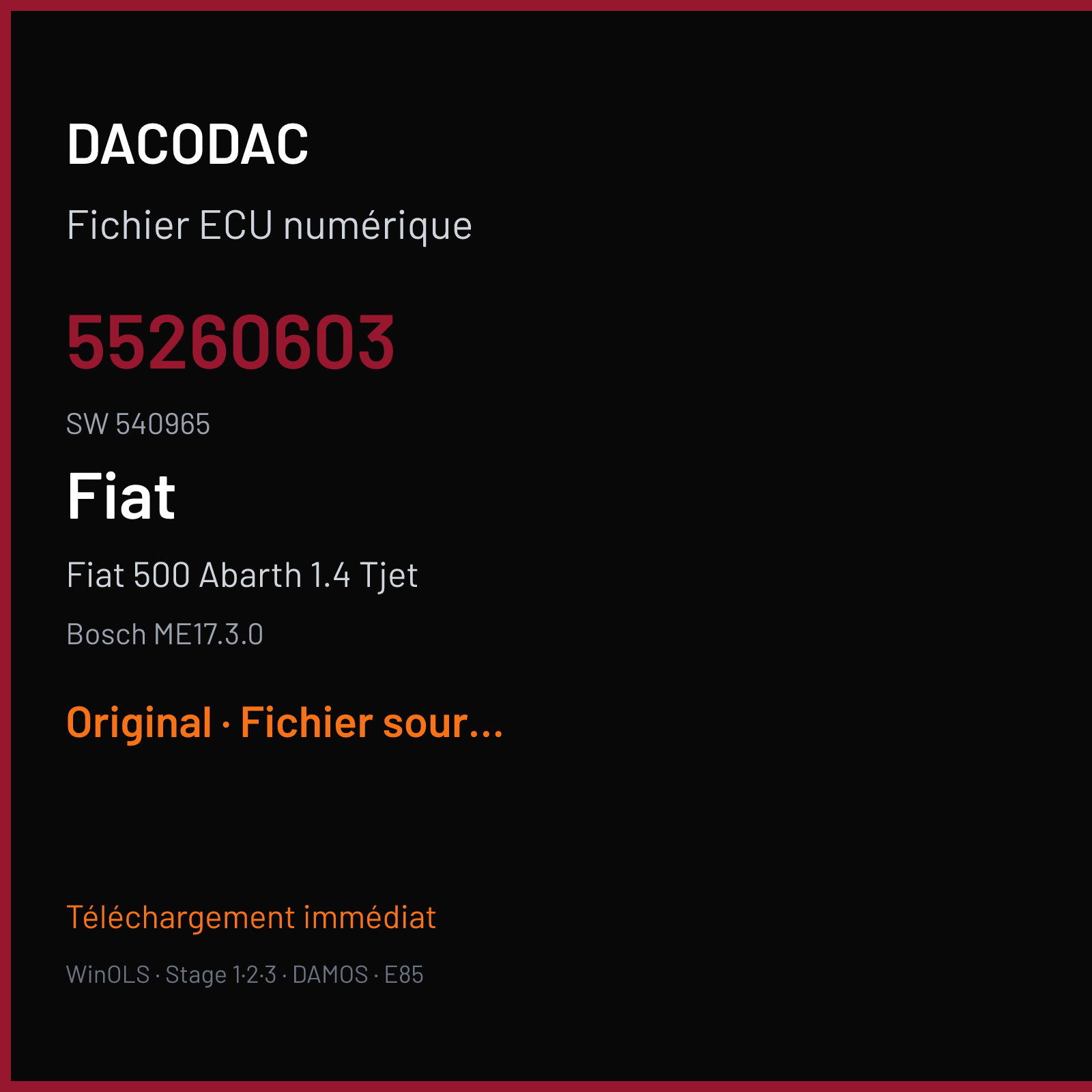 Fiat 500 Abarth 1.4 Tjet (2014) — Bosch ME17.3.0 — 55260603 · 540965 — Original
