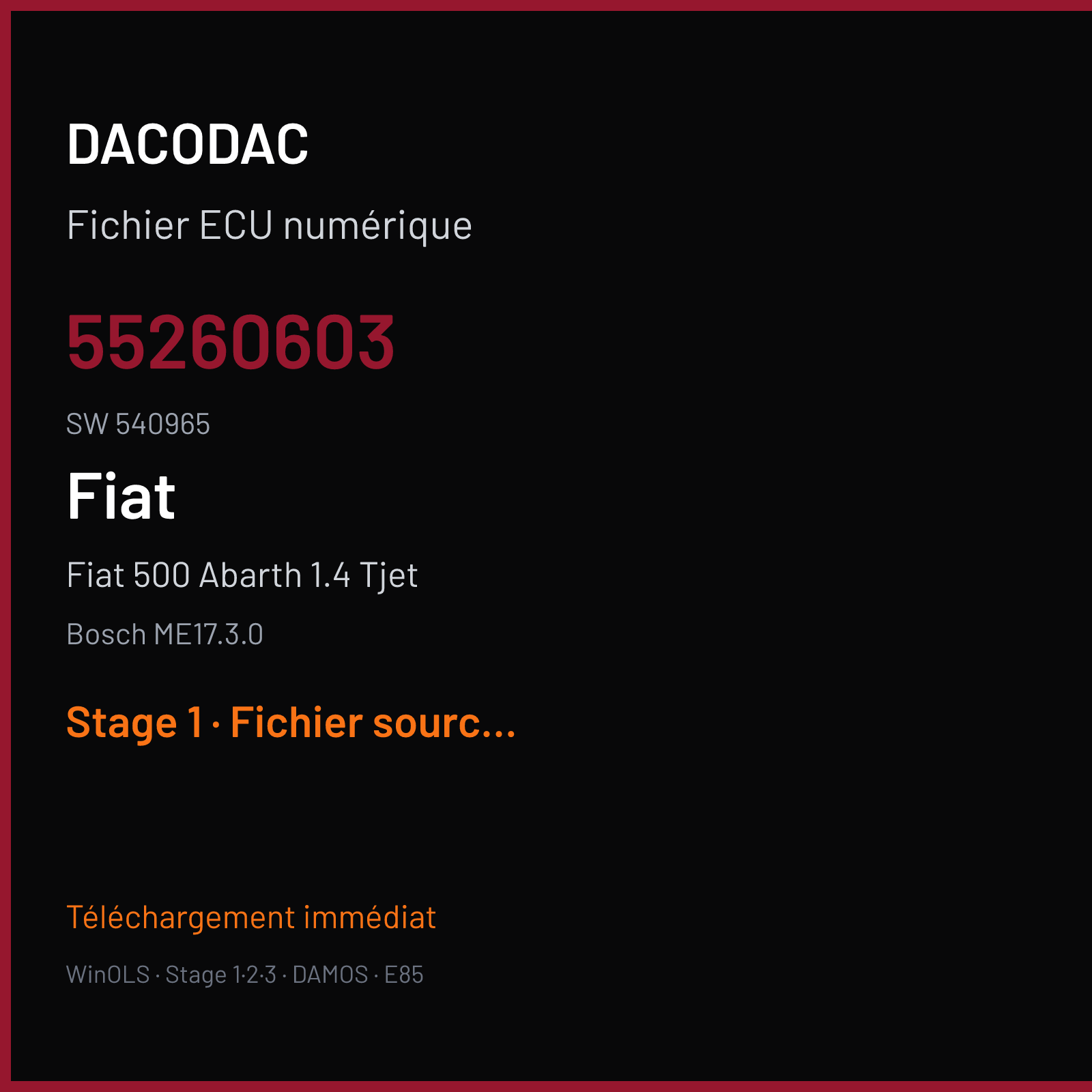 Fiat 500 Abarth 1.4 Tjet (2014) — Bosch ME17.3.0 — 55260603 · 540965 — Stage 1