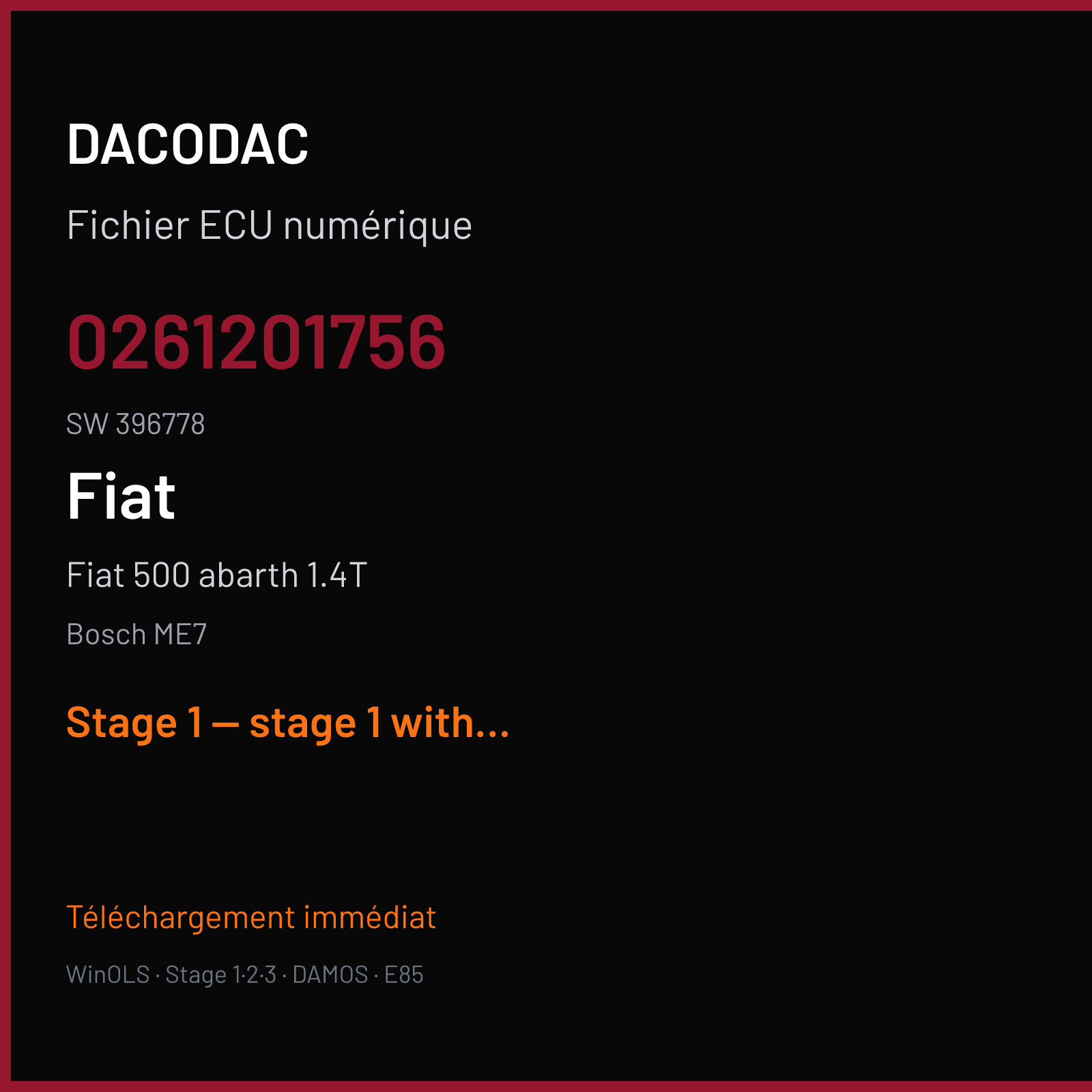 Fiat 500 abarth 1.4T (2008) — Bosch ME7 — 0261201756 · 396778 — Stage 1 — stage 1 with activation by sport button