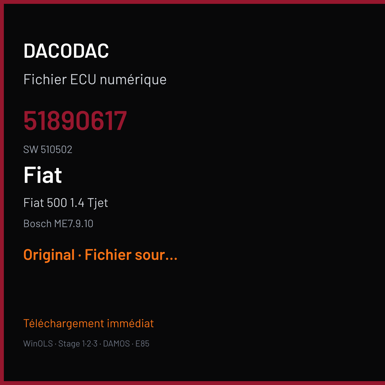 Fiat 500 1.4 Tjet (2010) — Bosch ME7.9.10 — 51890617 · 510502 — Original