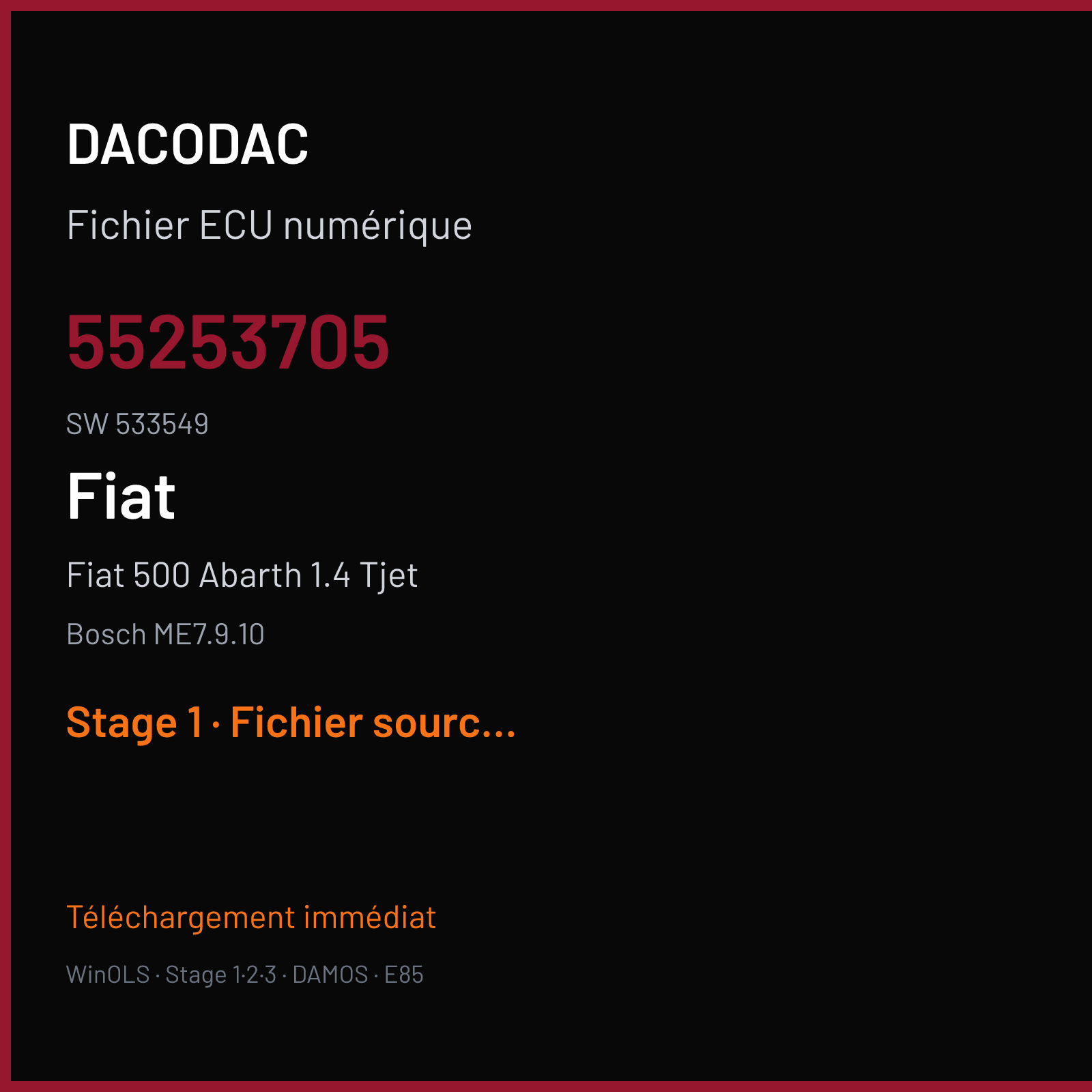 Fiat 500 Abarth 1.4 Tjet (2014) — Bosch ME7.9.10 — 55253705 · 533549 — Stage 1