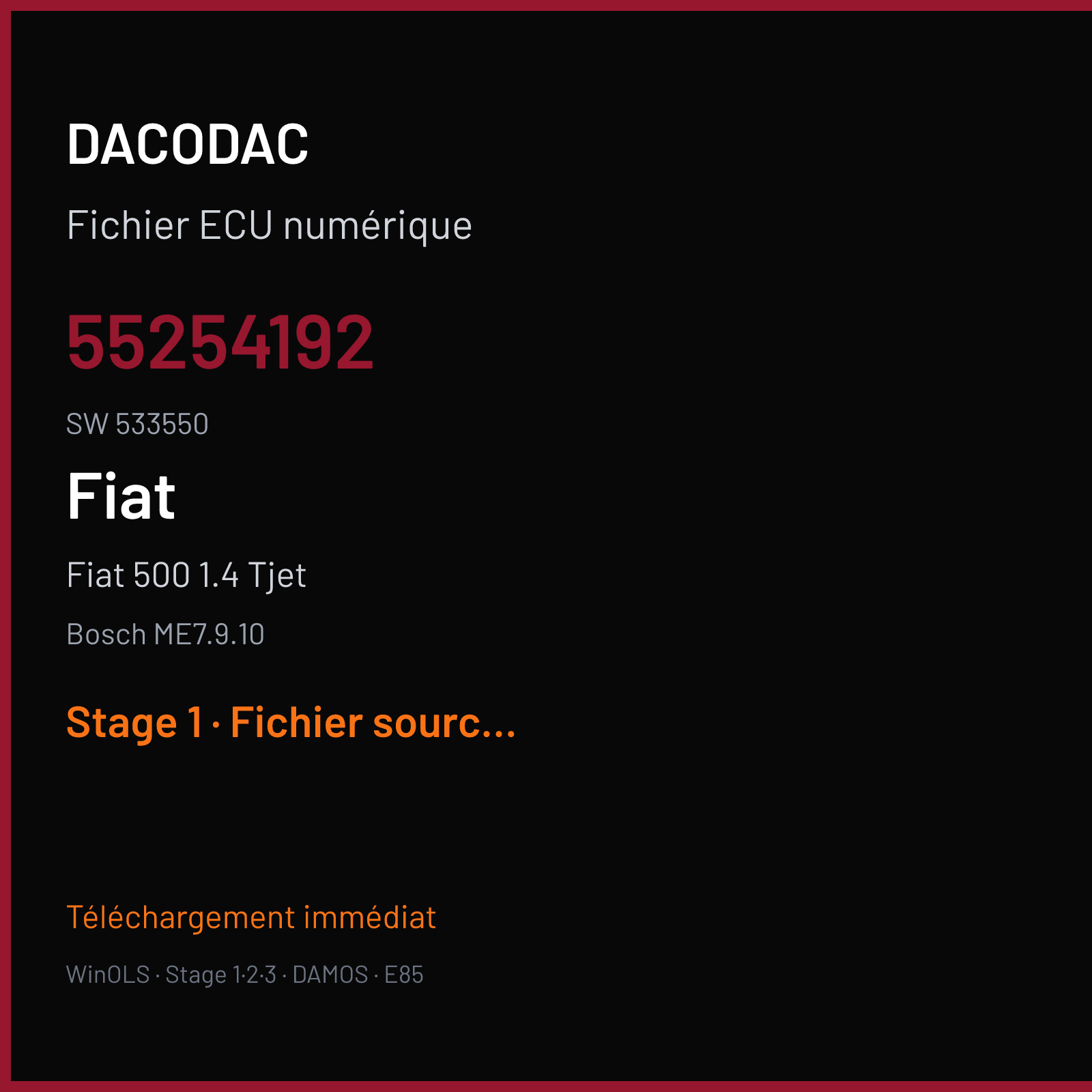 Fiat 500 1.4 Tjet (2013) — Bosch ME7.9.10 — 55254192 · 533550 — Stage 1