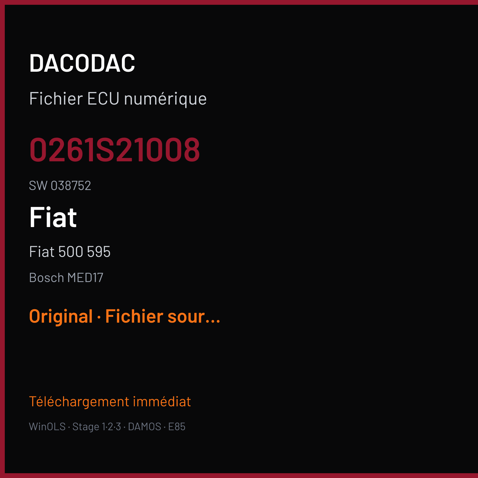 Fiat 500 595 (2019) — Bosch MED17 — 0261S21008 · 038752 — Original