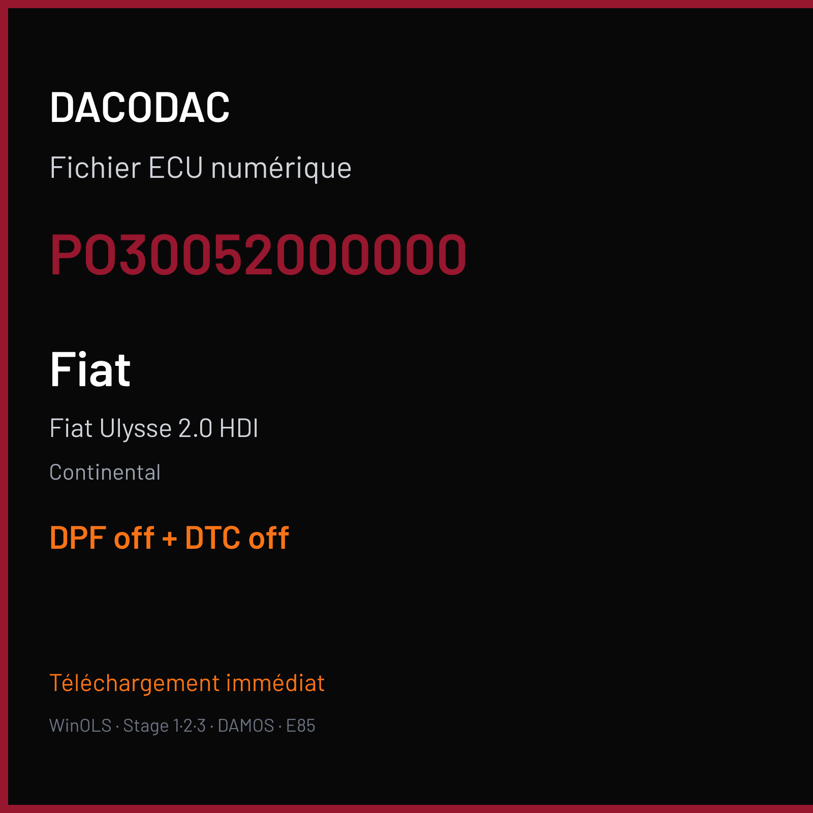 Fiat Ulysse 2.0 HDI — Continental — PO30052000000 — DPF off + DTC off