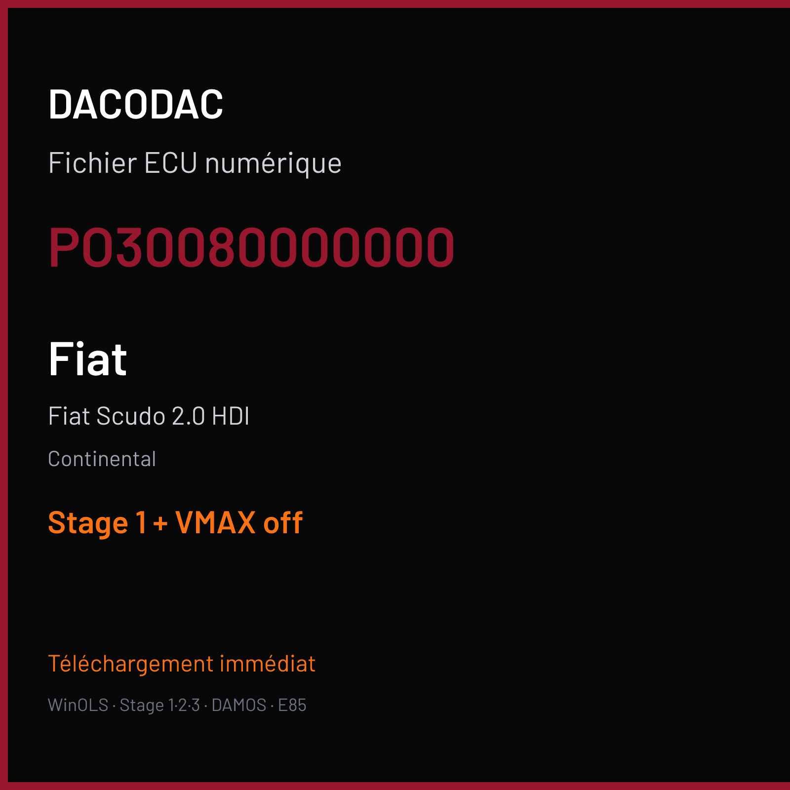 Fiat Scudo 2.0 HDI (2009) — Continental — PO30080000000 — Stage 1 + VMAX off