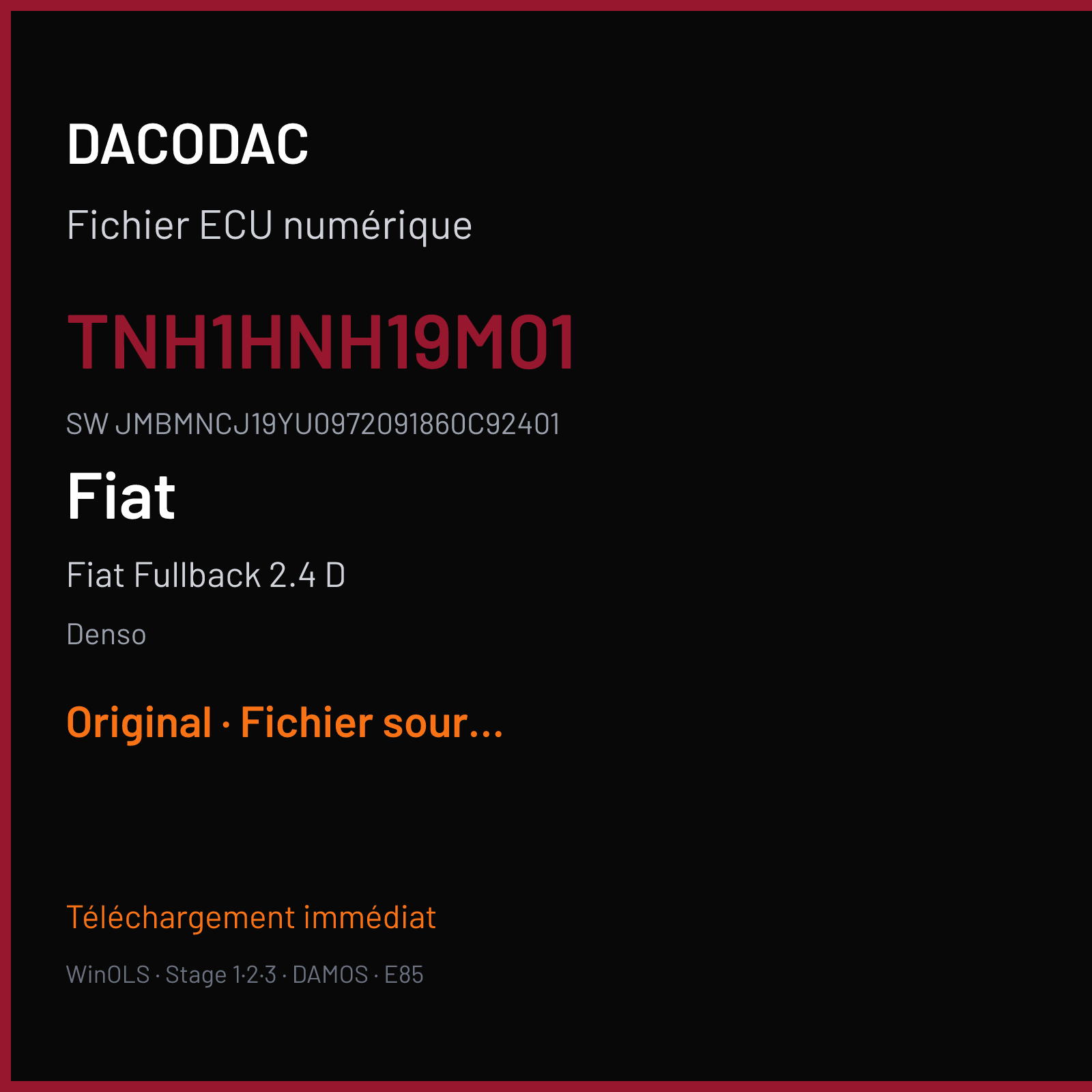 Fiat Fullback 2.4 D 181 ch (2017) — Denso — TNH1HNH19M01 · JMBMNCJ19YU0972091860C92401 · H1BY45W 4N15 — Original