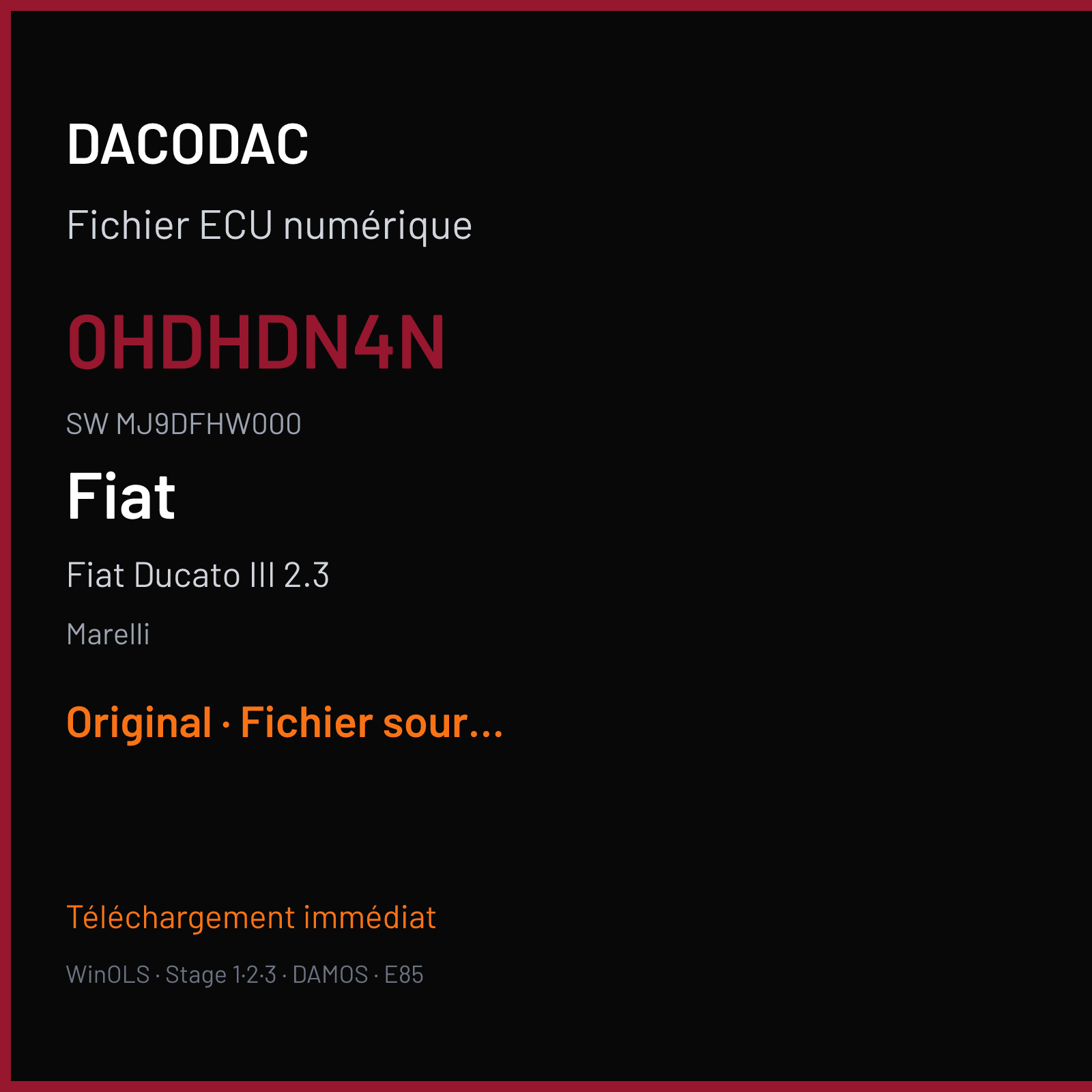 Fiat Ducato III 2.3 130 ch (2018) — Marelli — 0HDHDN4N · MJ9DFHW000 · NGN4OYP MJ9DFH — Original