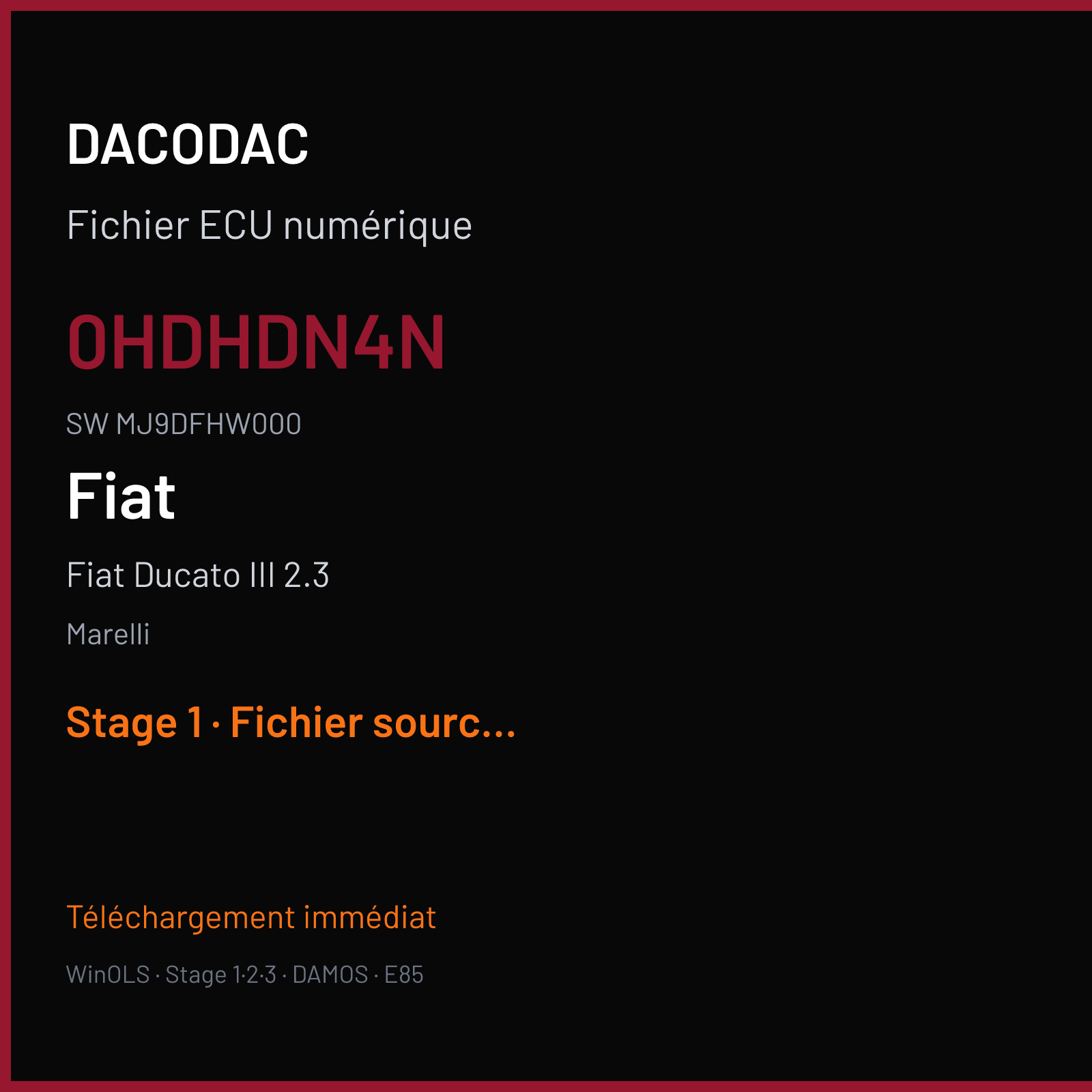 Fiat Ducato III 2.3 130 ch (2018) — Marelli — 0HDHDN4N · MJ9DFHW000 · NGN4OYP MJ9DFH — Stage 1