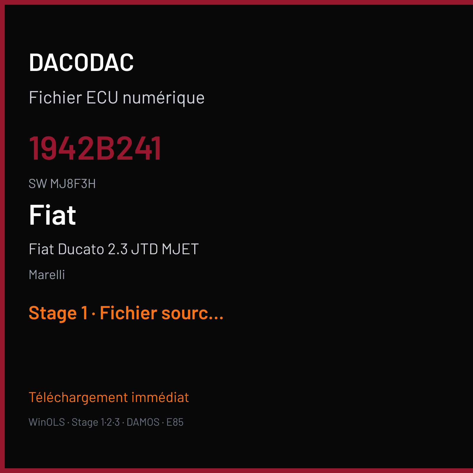 Fiat Ducato 2.3 JTD MJET (2013) — Marelli — 1942B241 · MJ8F3H — Stage 1