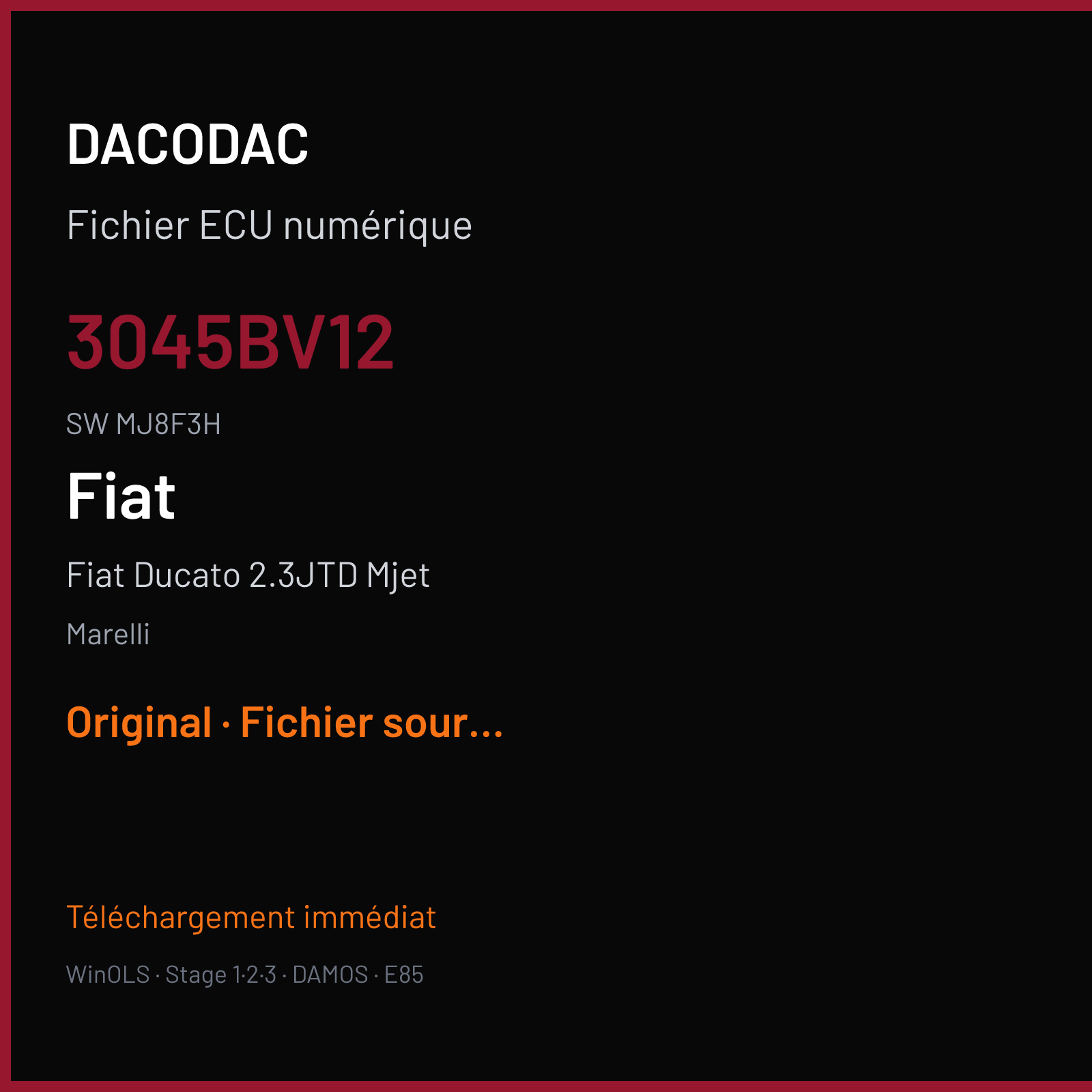 Fiat Ducato 2.3JTD Mjet (2014) — Marelli — 3045BV12 · MJ8F3H — Original