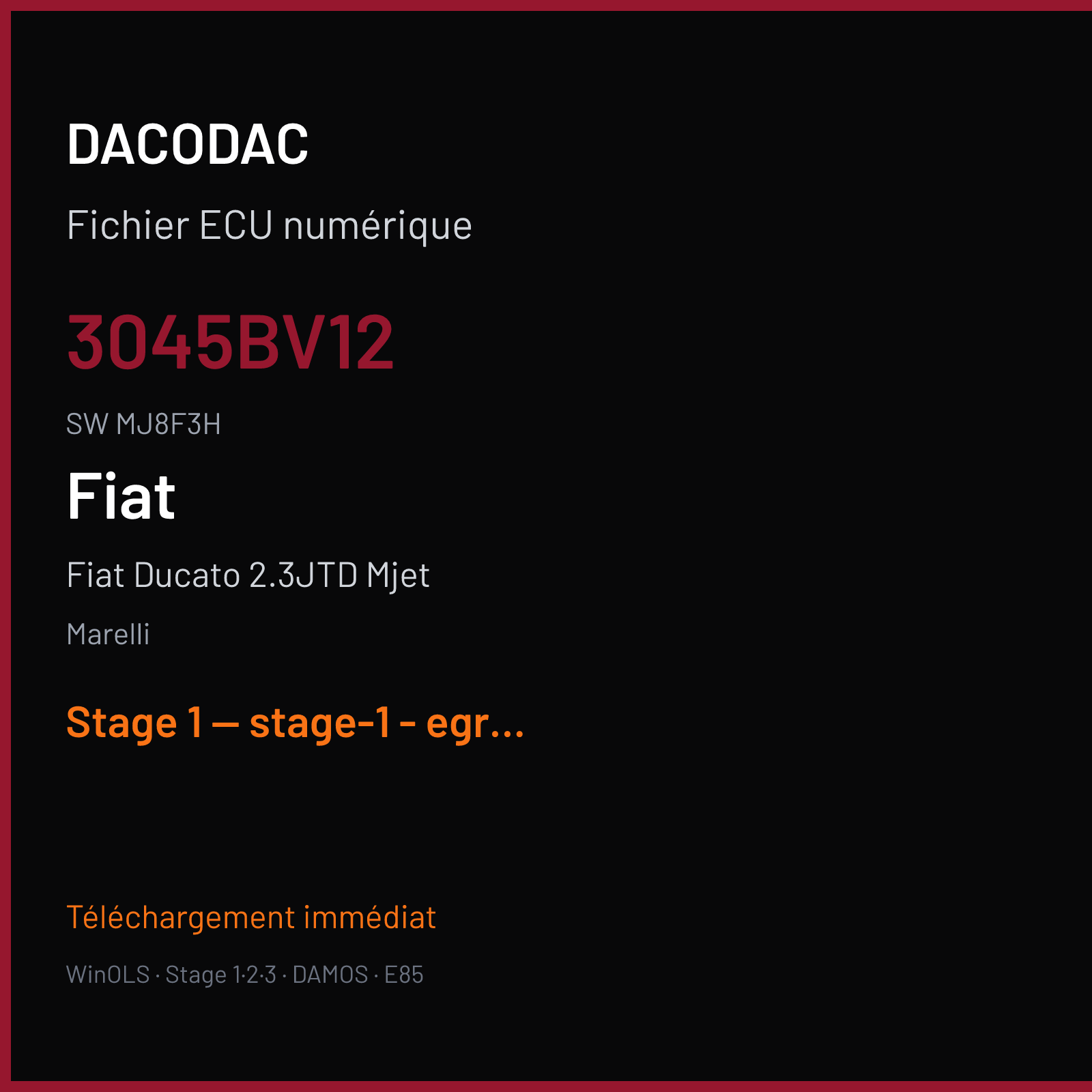 Fiat Ducato 2.3JTD Mjet (2014) — Marelli — 3045BV12 · MJ8F3H — Stage 1 — stage-1 - egroff