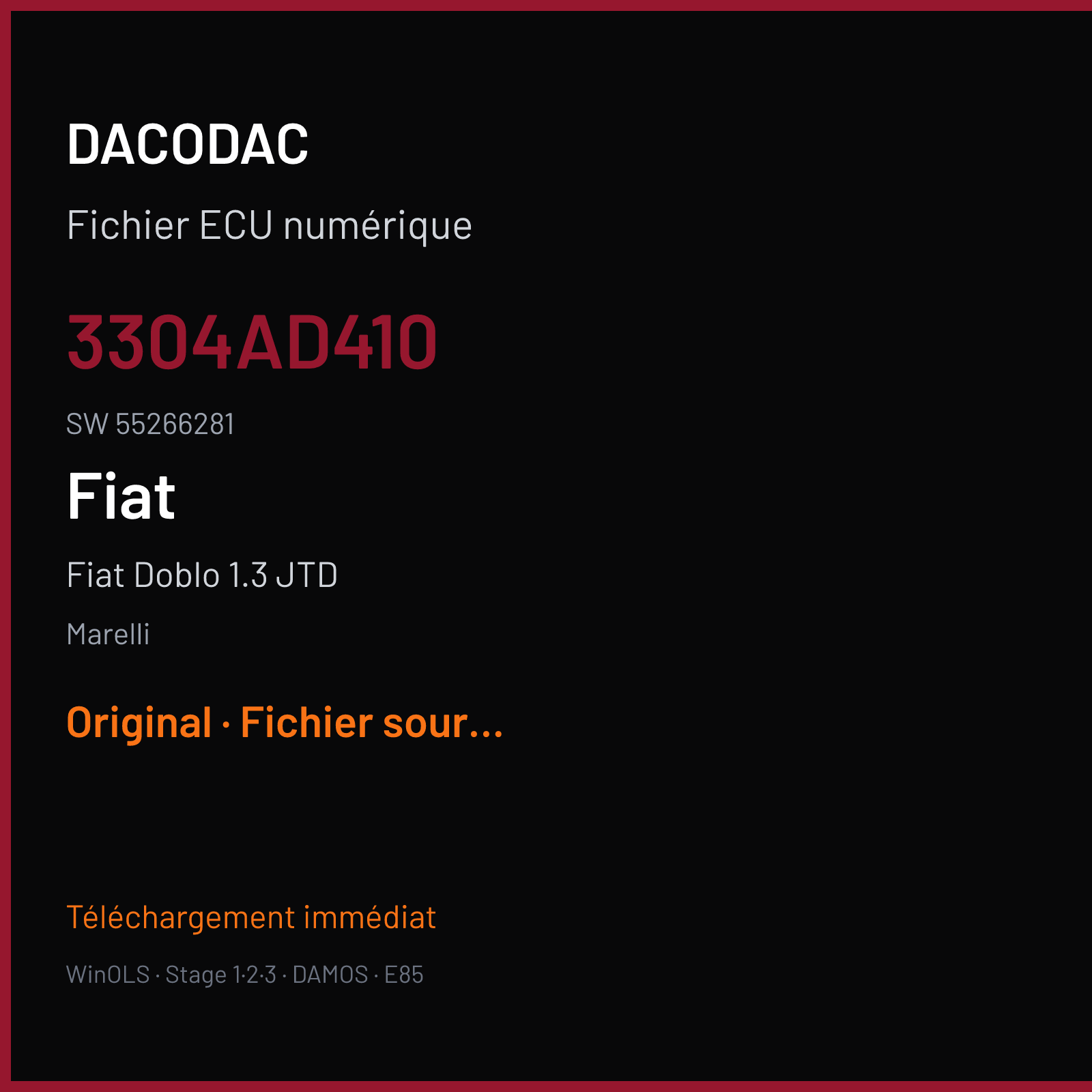 Fiat Doblo 1.3 JTD 95 ch (2015) — Marelli — 3304AD410 · 55266281 · 355266281 MJ8F3H — Original