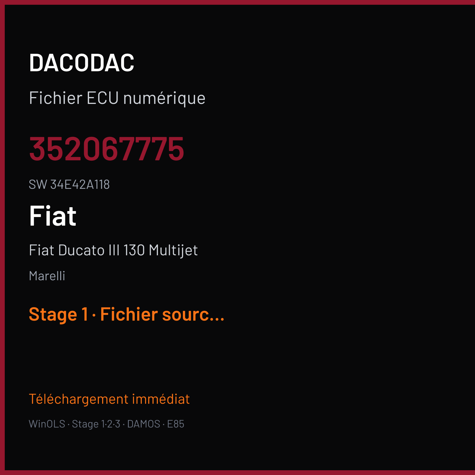 Fiat Ducato III 130 Multijet — Marelli — 352067775 · 34E42A118 · MJ9DFH — Stage 1