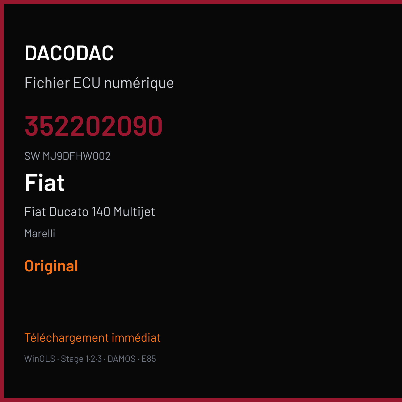 Fiat Ducato 140 Multijet 140 ch (2021) — Marelli — 352202090 · MJ9DFHW002 · DV20AC32 MJ9DFH — Original