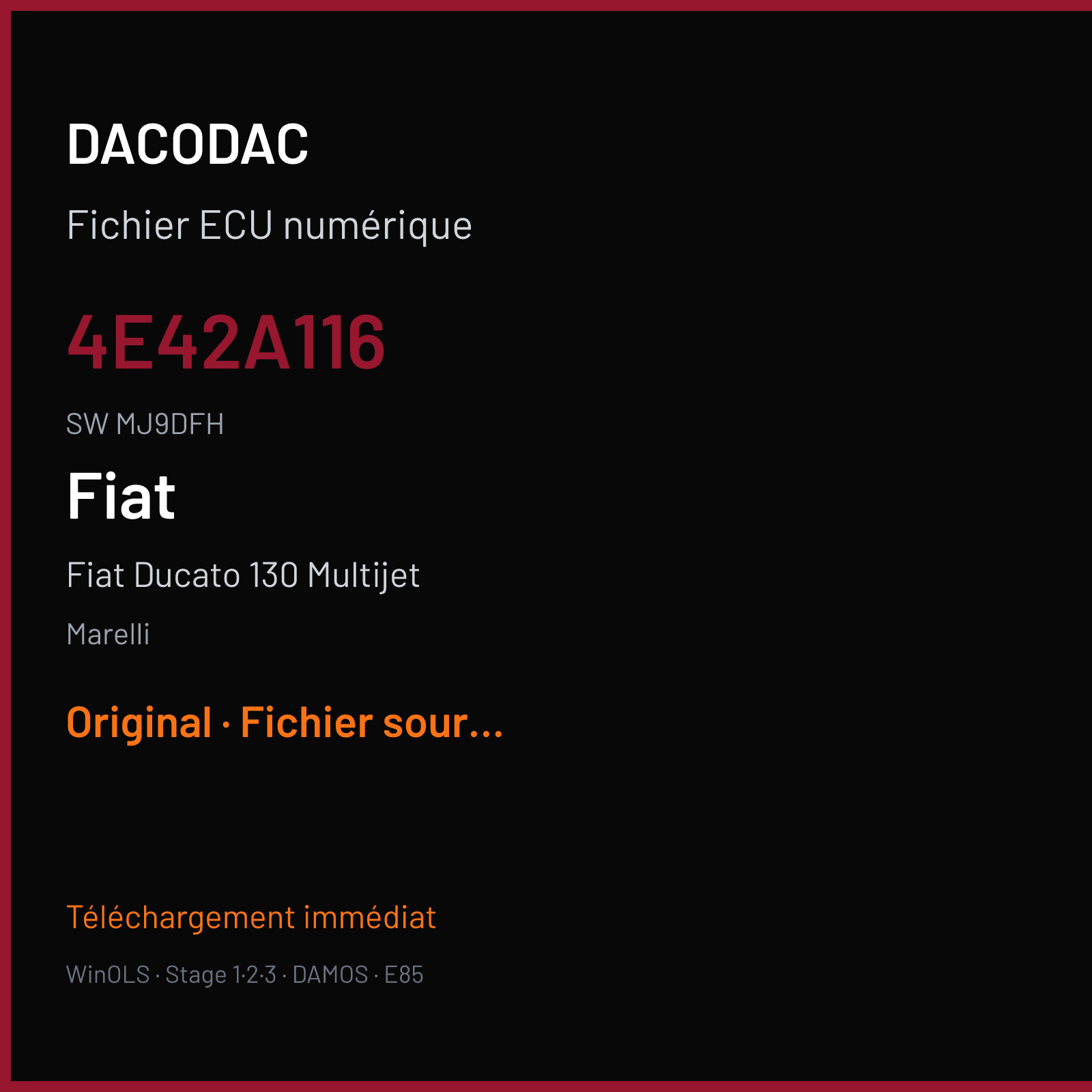 Fiat Ducato 130 Multijet (2018) — Marelli — 4E42A116 · MJ9DFH — Original