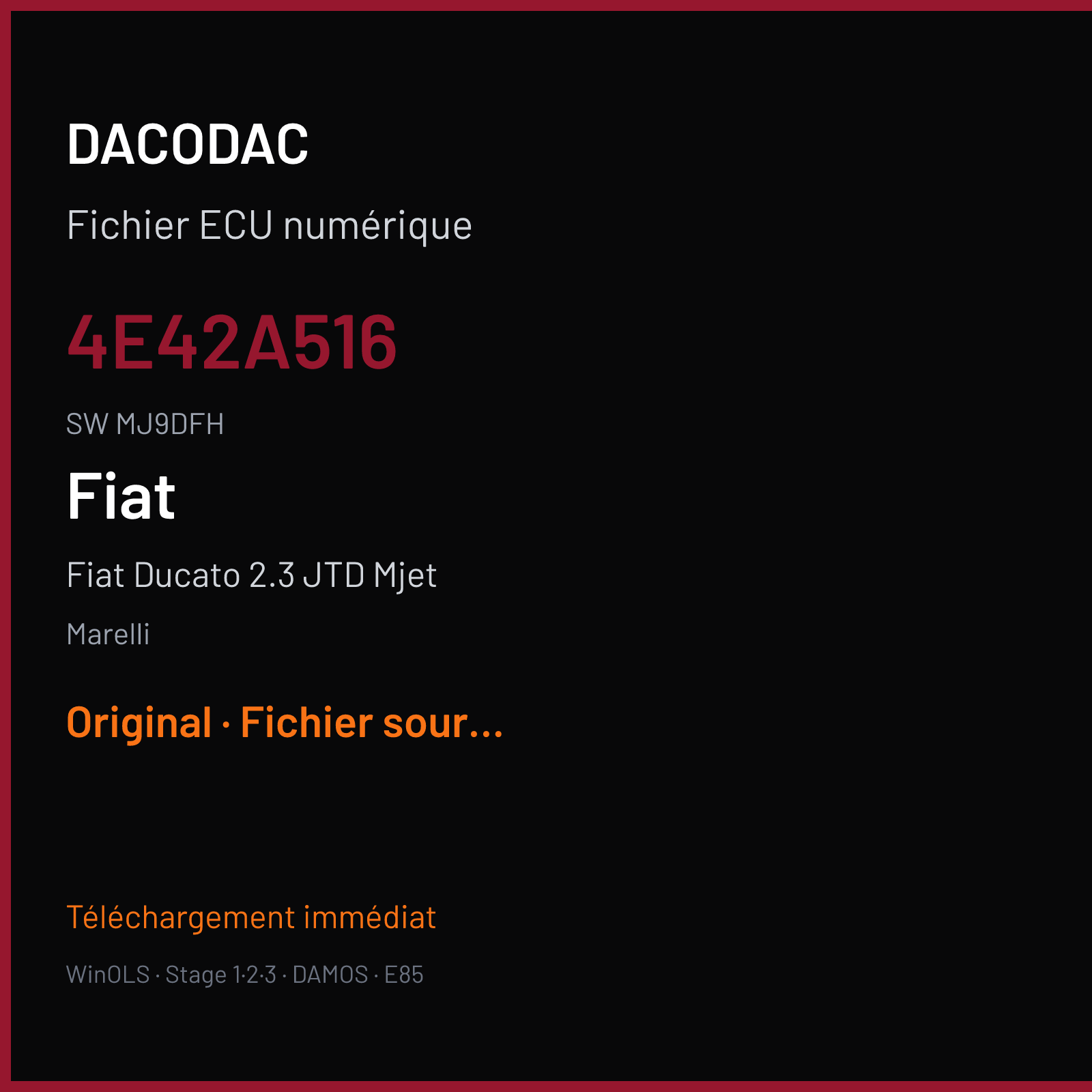 Fiat Ducato 2.3 JTD Mjet (2016) — Marelli — 4E42A516 · MJ9DFH — Original
