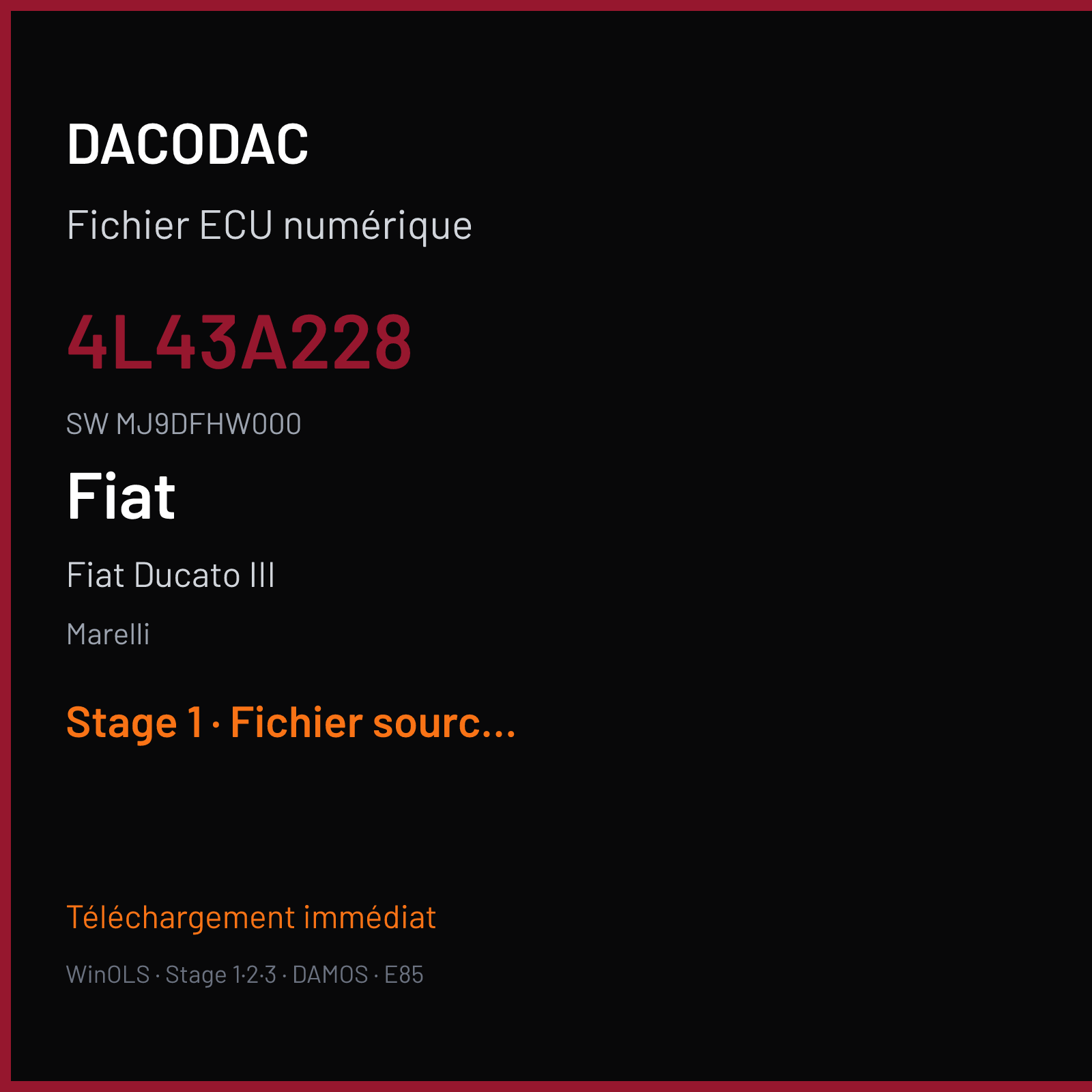 Fiat Ducato III 150 ch — Marelli — 4L43A228 · MJ9DFHW000 · 52115025 MJ9DFH — Stage 1