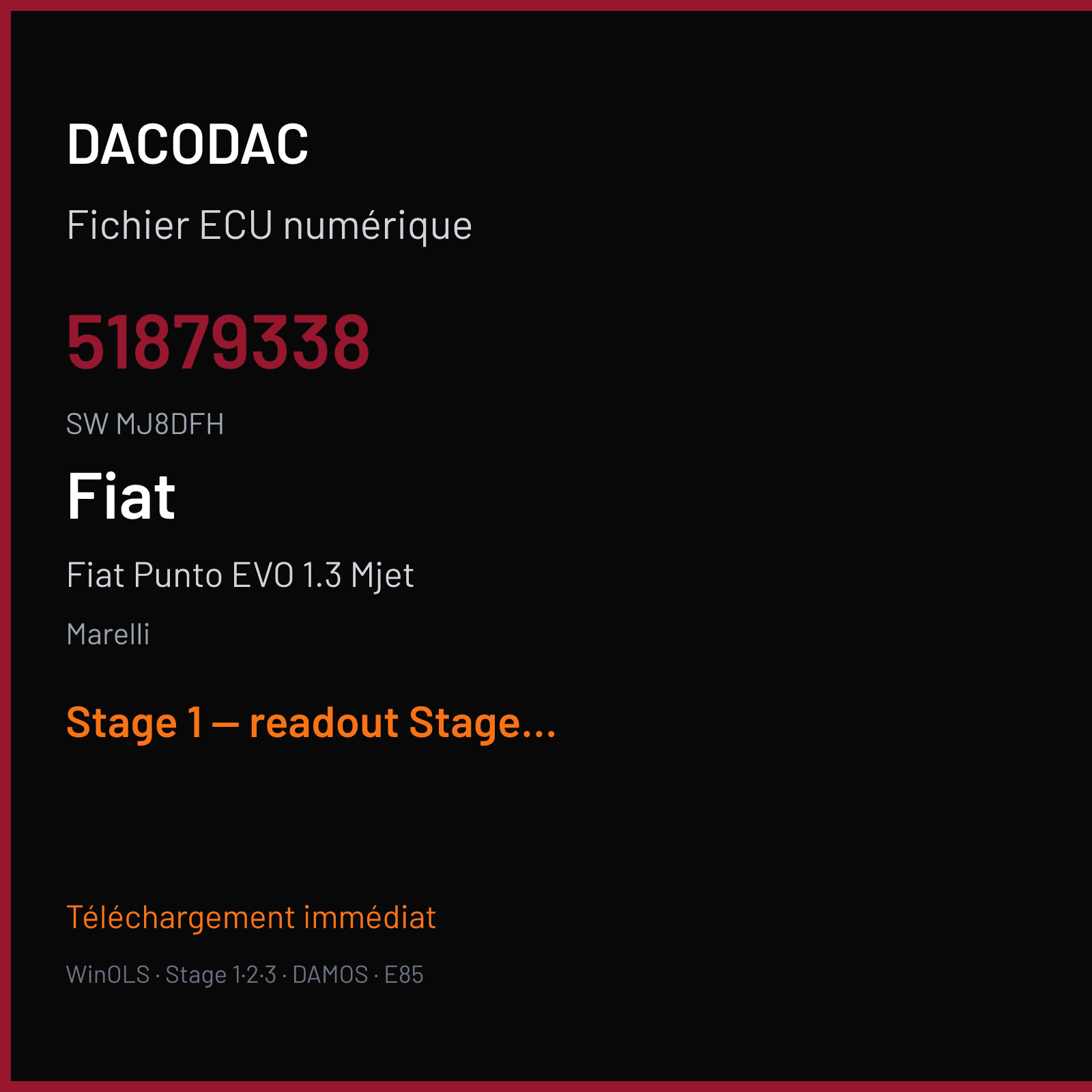 Fiat Punto EVO 1.3 Mjet (2010) — Marelli — 51879338 · MJ8DFH — Stage 1 — readout Stage 1