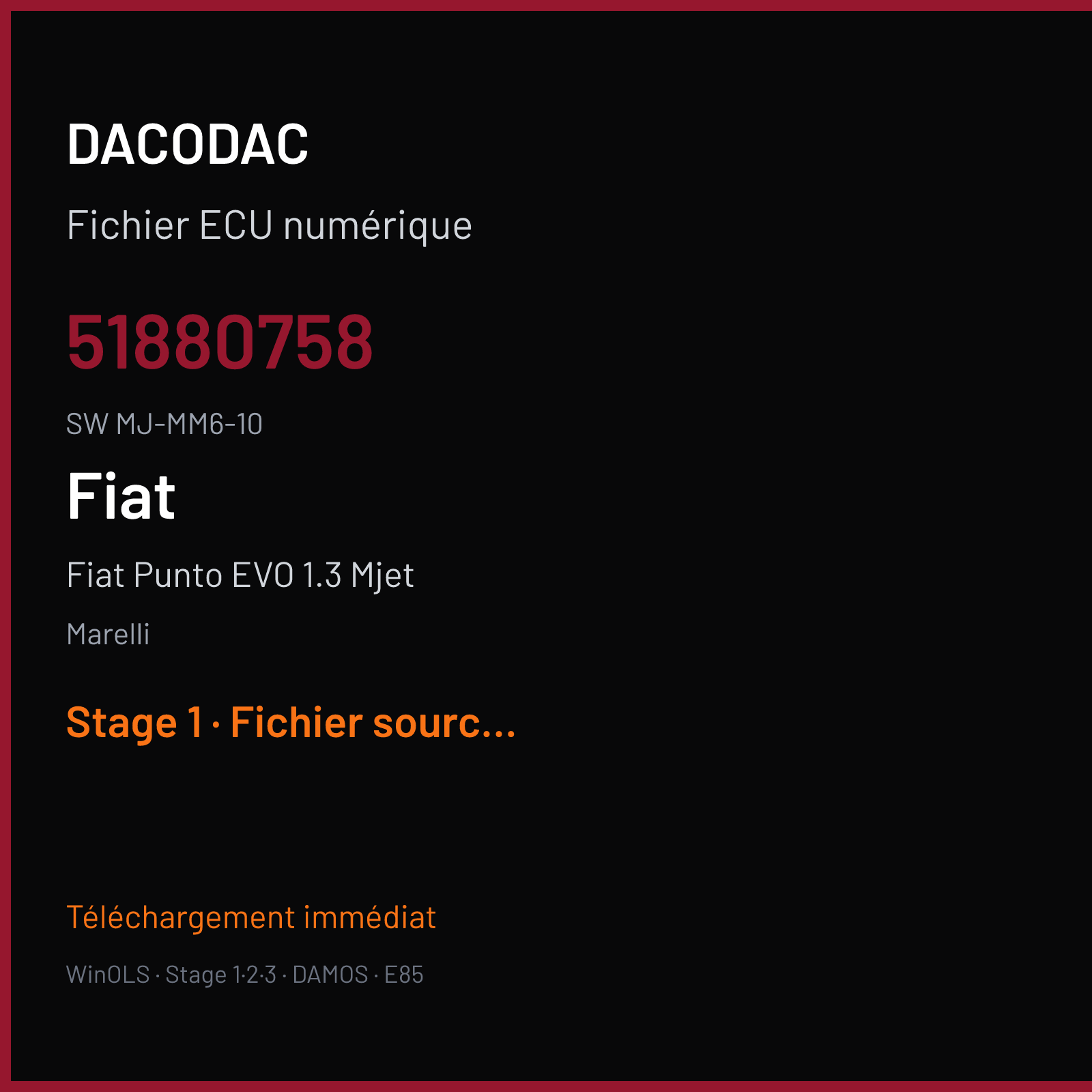 Fiat Punto EVO 1.3 Mjet (2011) — Marelli — 51880758 · MJ-MM6-10 — Stage 1
