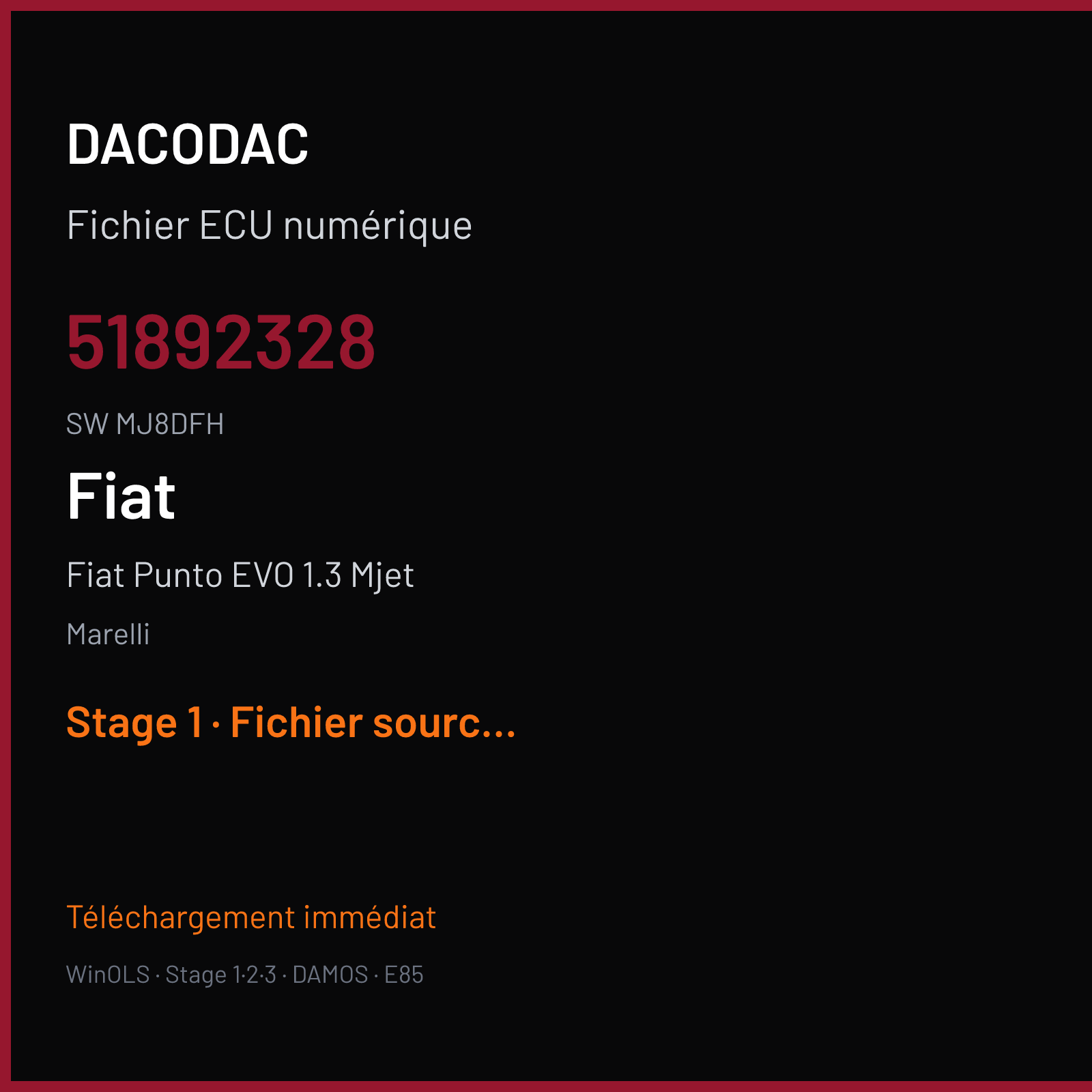 Fiat Punto EVO 1.3 Mjet (2010) — Marelli — 51892328 · MJ8DFH — Stage 1
